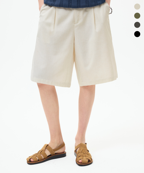 Rain Slub Two-tuck Bermuda Denim Shorts_INDIGO