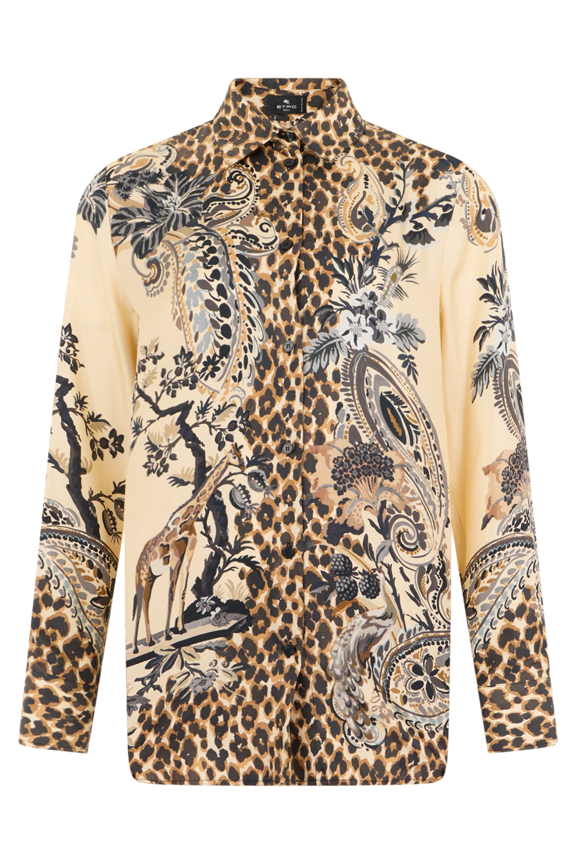 Animal-Print Silk Shirt — Beige