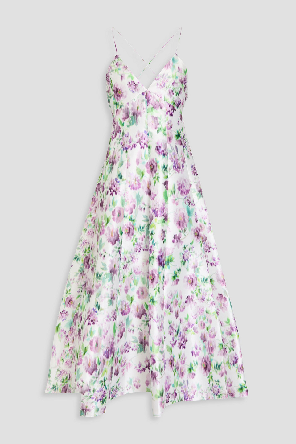Floral-print twill midi dress