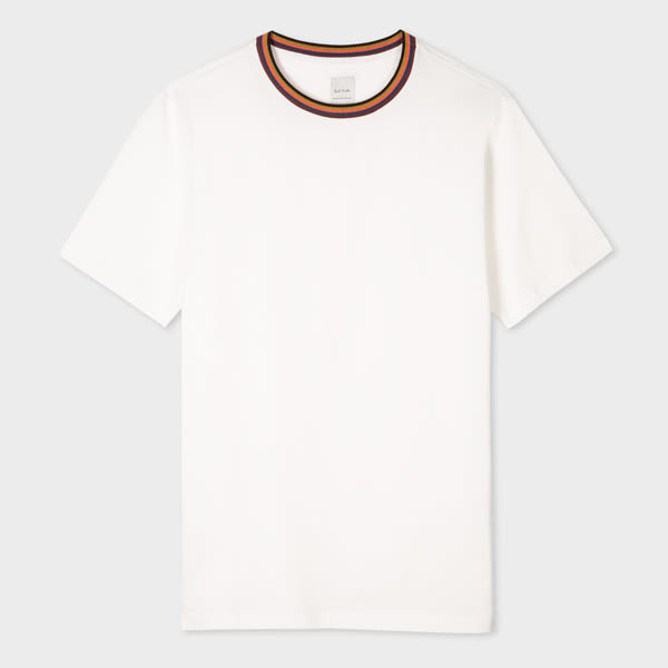 White 'Artist Stripe' Collar Cotton T-Shirt