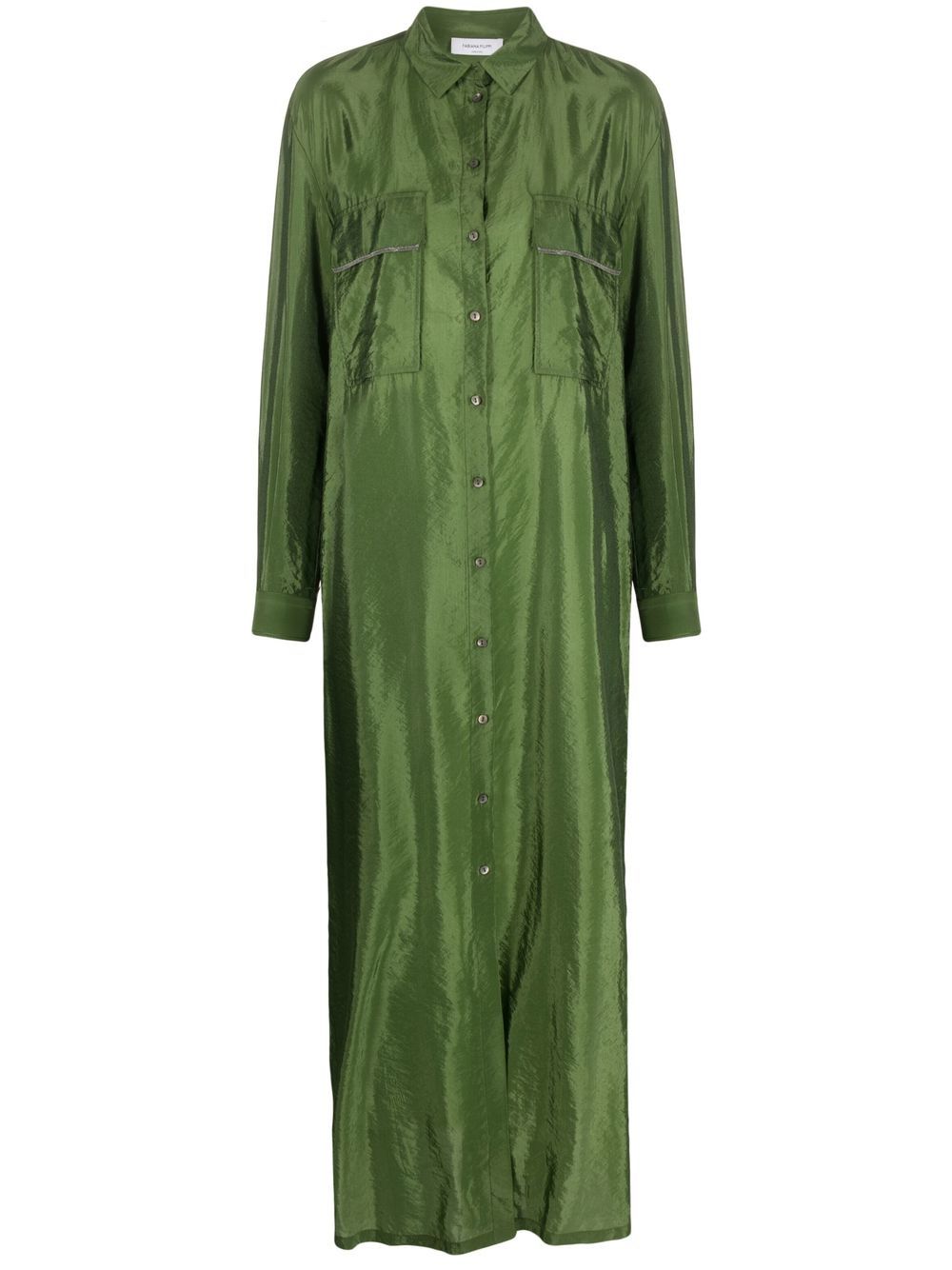 Satin maxi shirtdress - Green