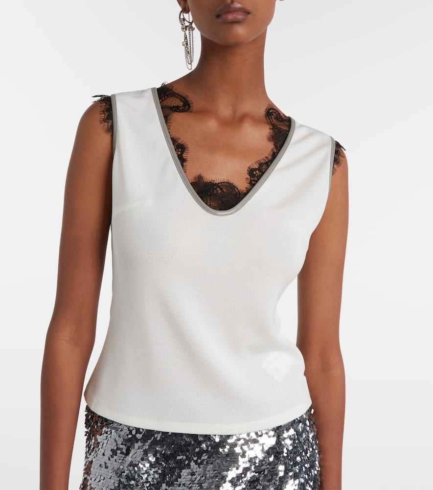 Layered lace-trimmed jersey top