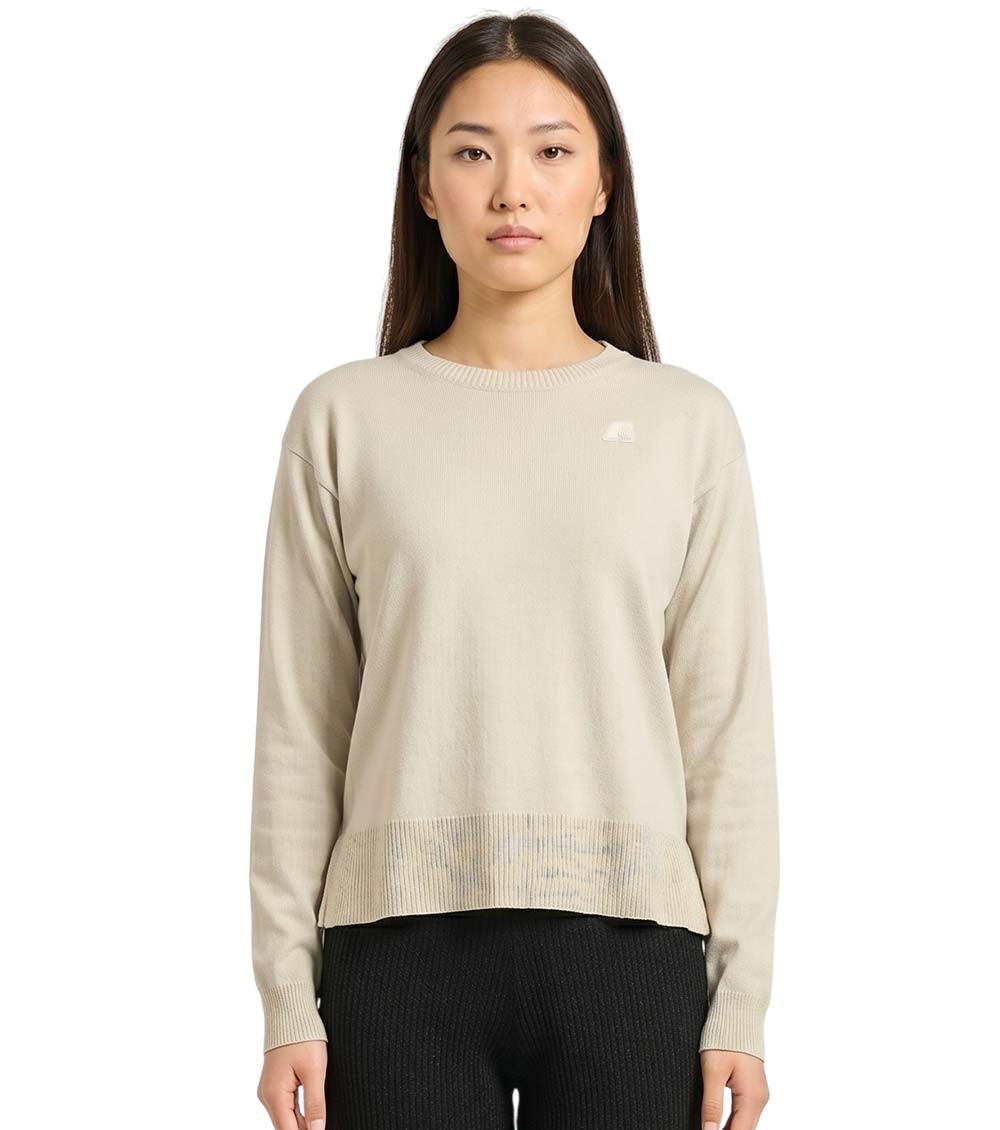 Beige Solid Crew Neck Sweater
