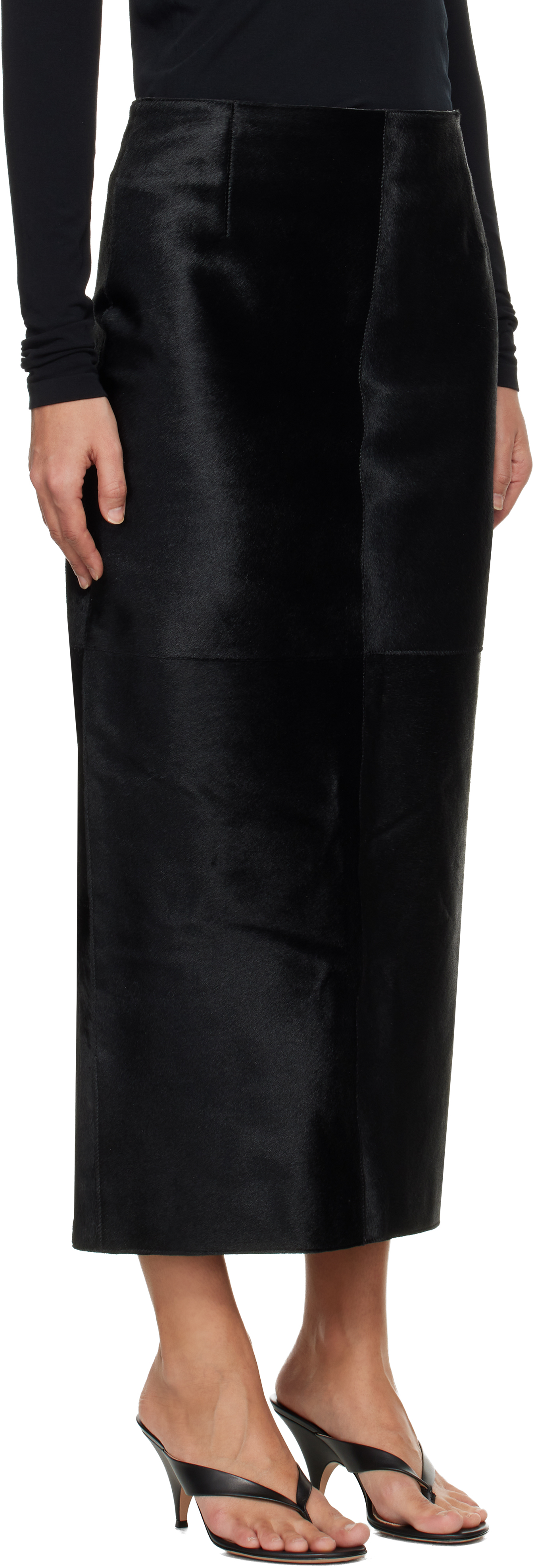 Black Elisse Long Pencil Ponyhair Skirt