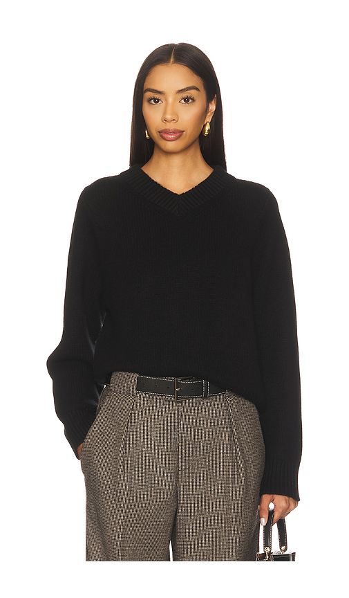 Soft Goat Chunky V-neck Sweater in Black. M also in L