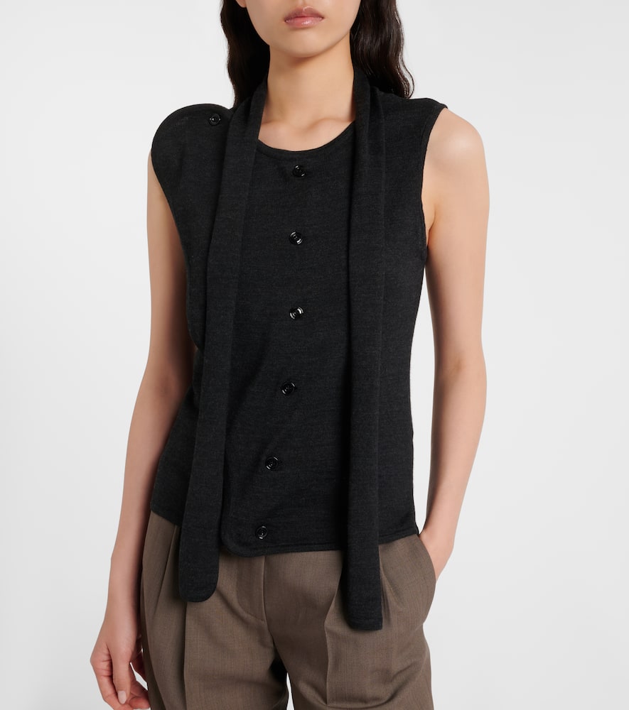 Asymmetric wool-blend tie-neck vest