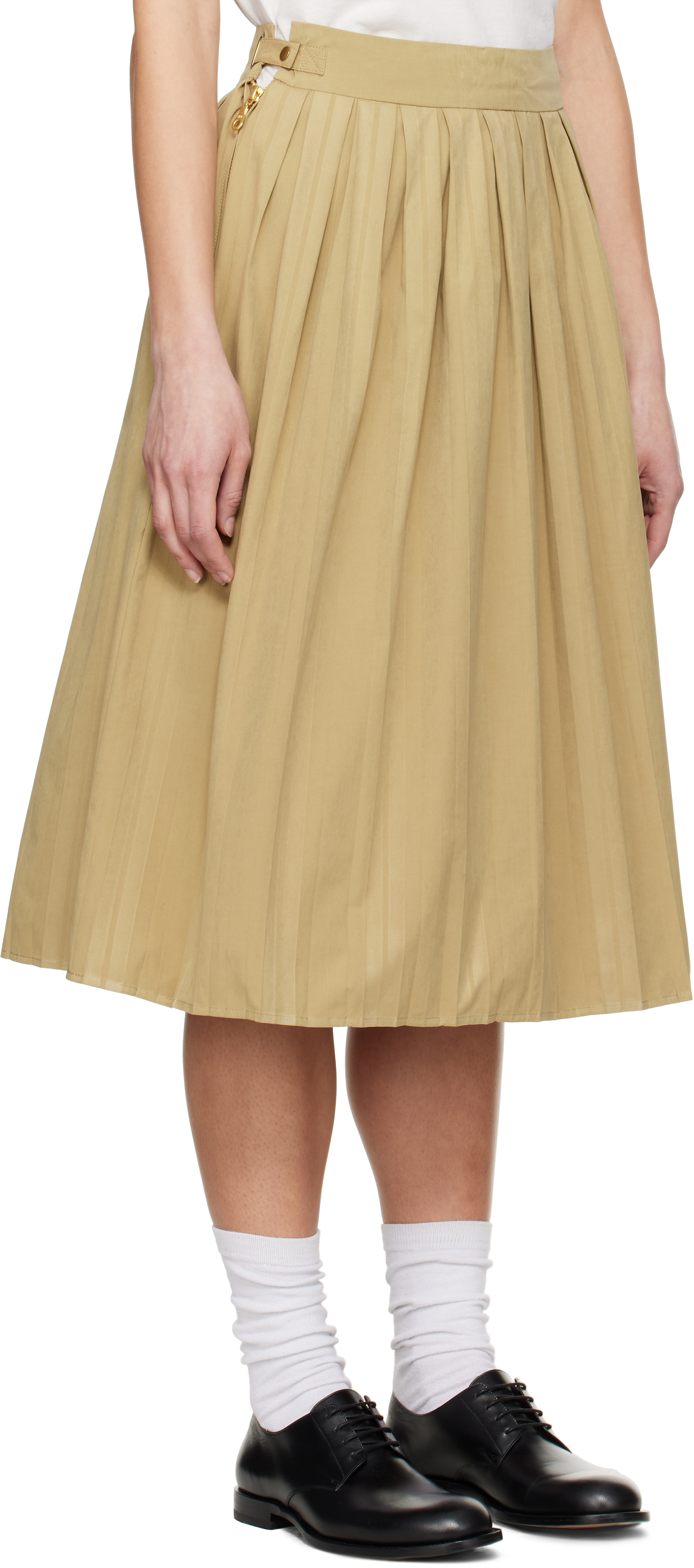 Carter Young Beige Jolie Pleated Midi Skirt