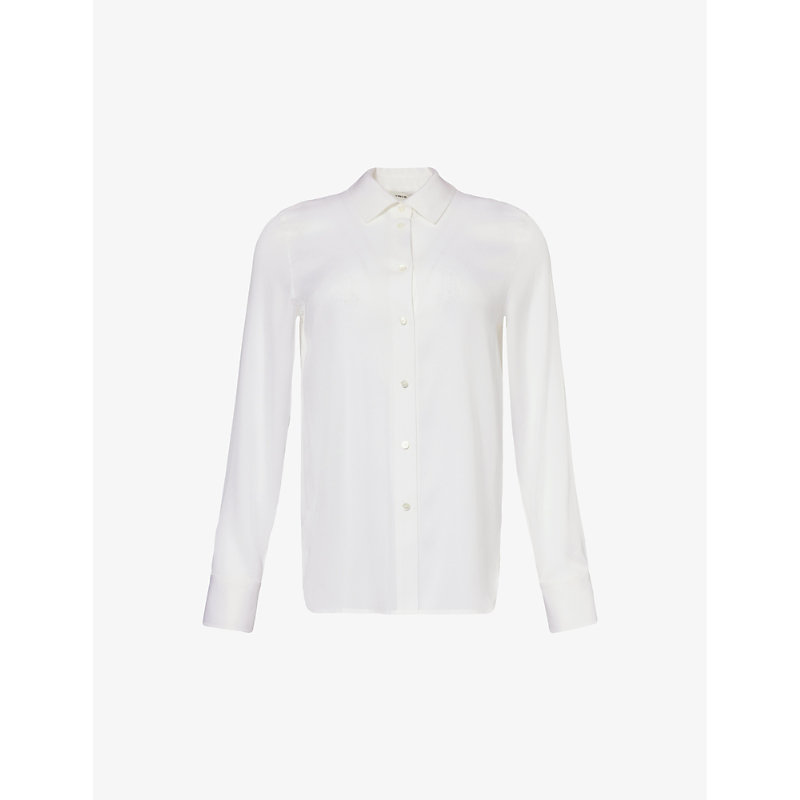 Womens Optic White Curved-hem Slim-fit Silk-blend Shirt M