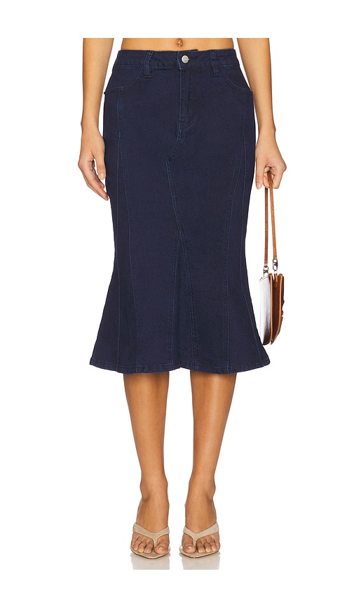 Superdown Darlah Denim Midi Skirt in Blue.  XS. Also in L, M, S