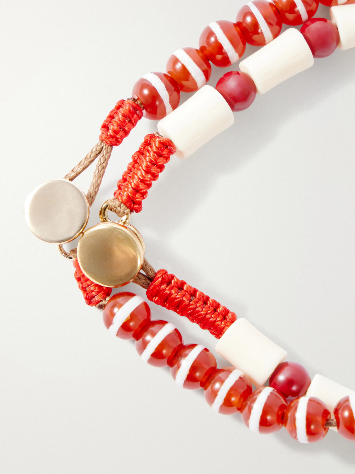 Set Of Two Paprika Agate Beaded Bracelets - Red