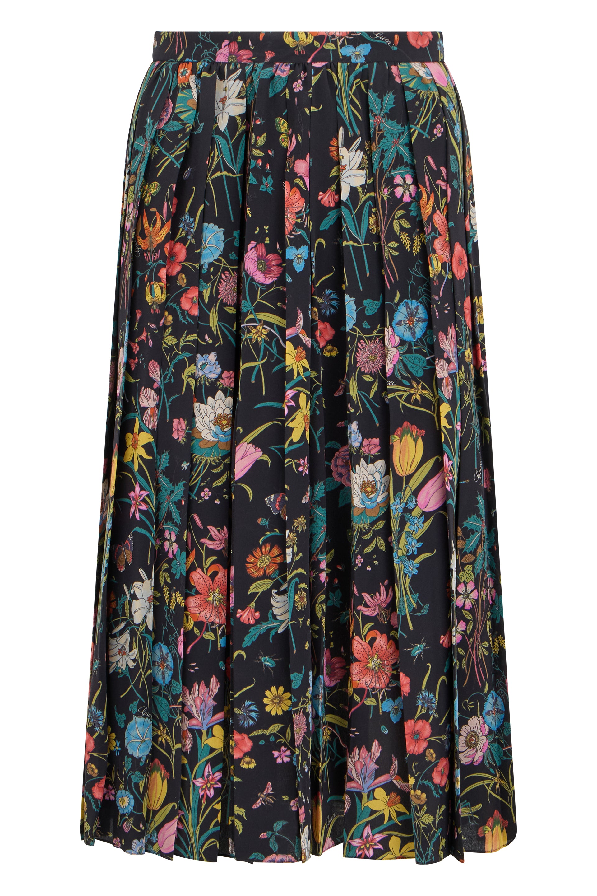 Long Floral Silk Skirt with Elastic Waist