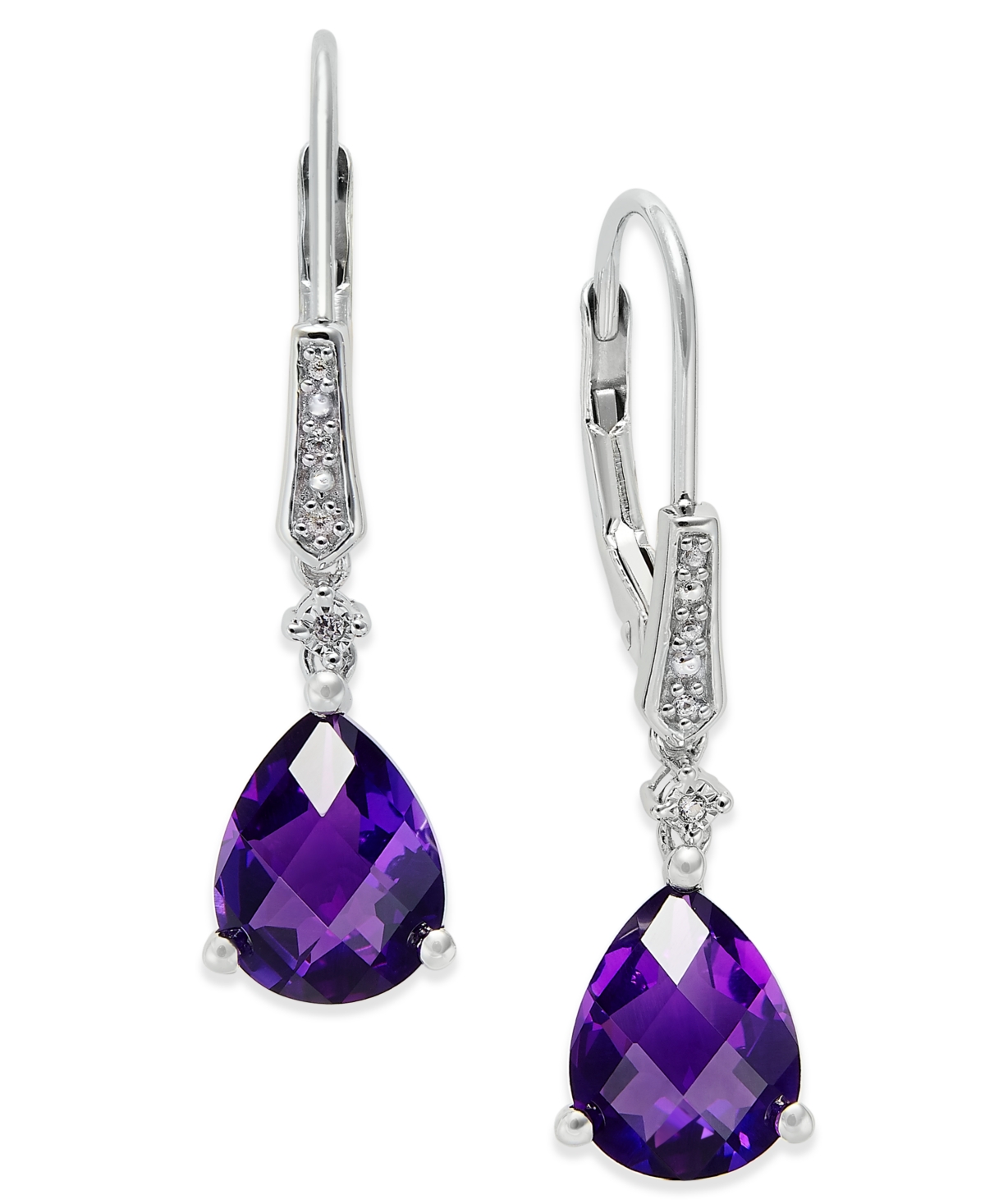 Gemstone (3-3/4 ct. t.w.) and Diamond Accent Birthstone Drop Earrings in Sterling Silver - Amethyst