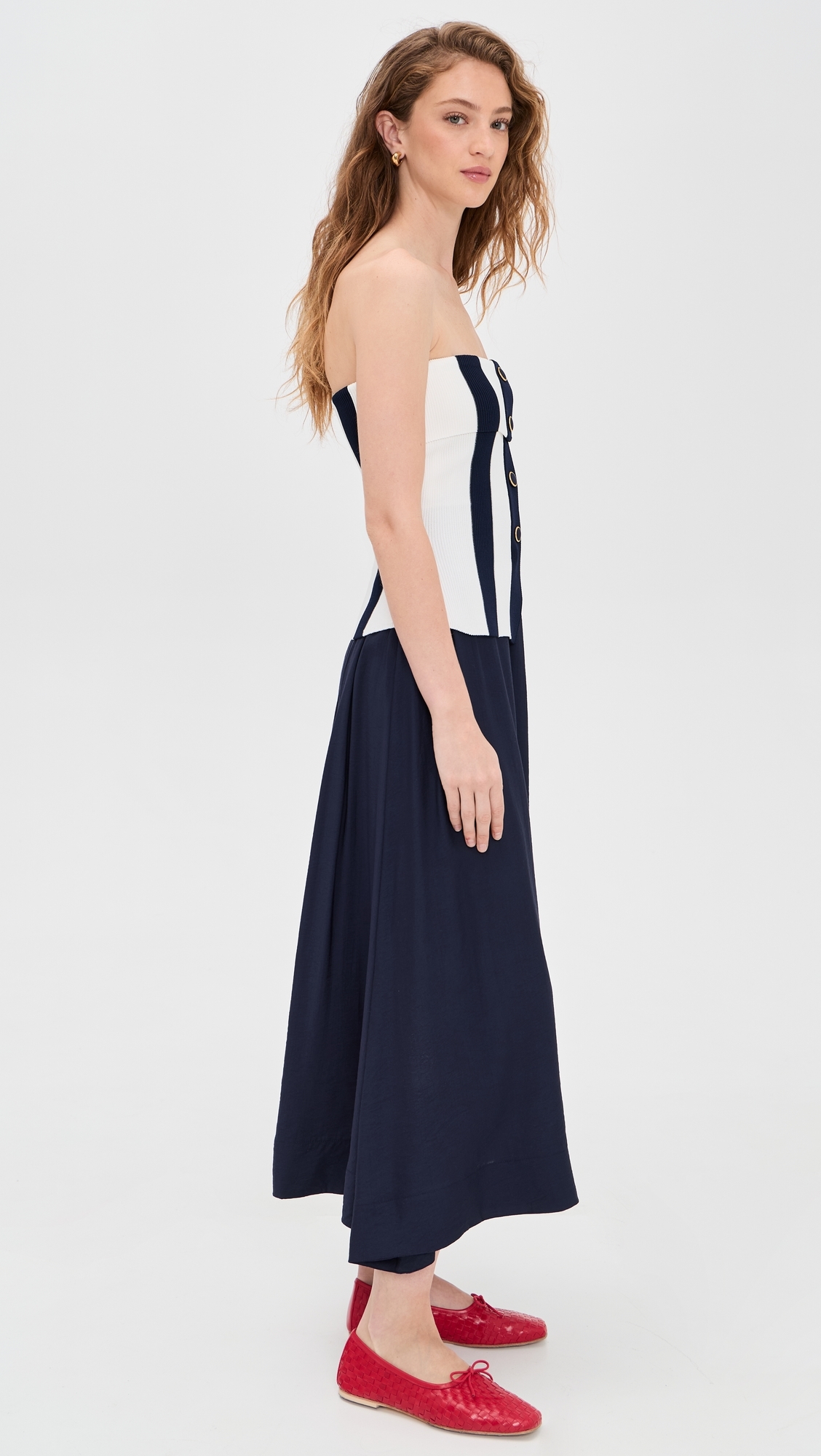 Tube Top Striped Detail Midi Dress Navy/Ivory