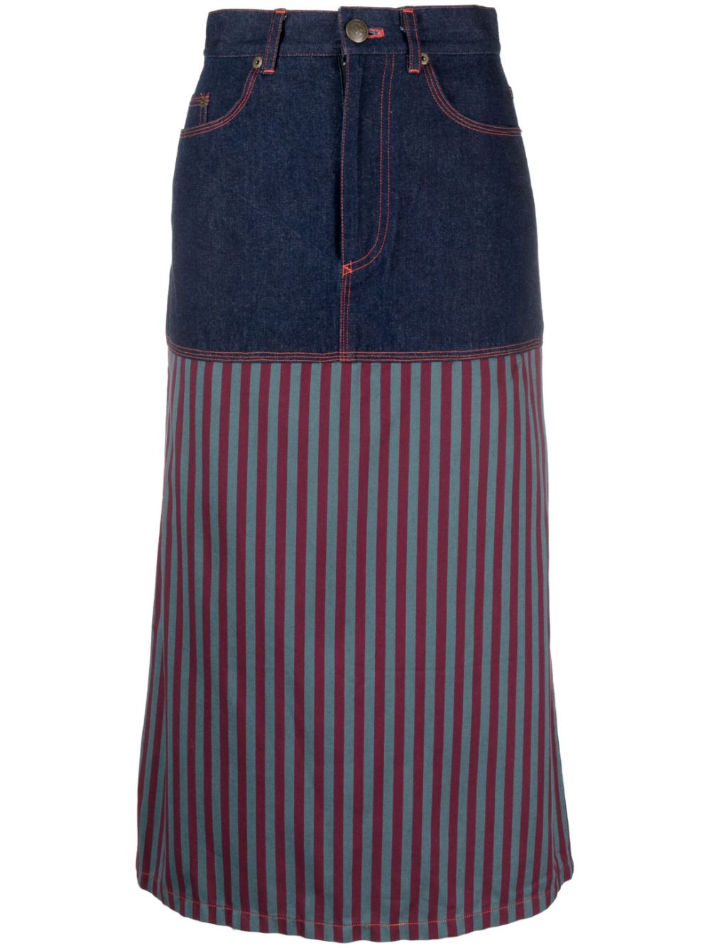 1990s striped panelled denim skirt - Blue