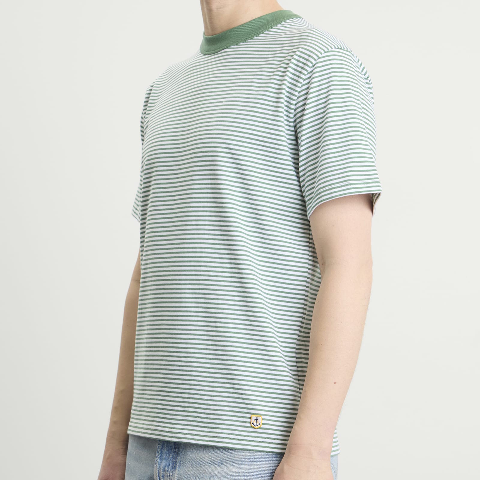 Men's Fine Stripe T-Shirt in Ivy/Blanc
