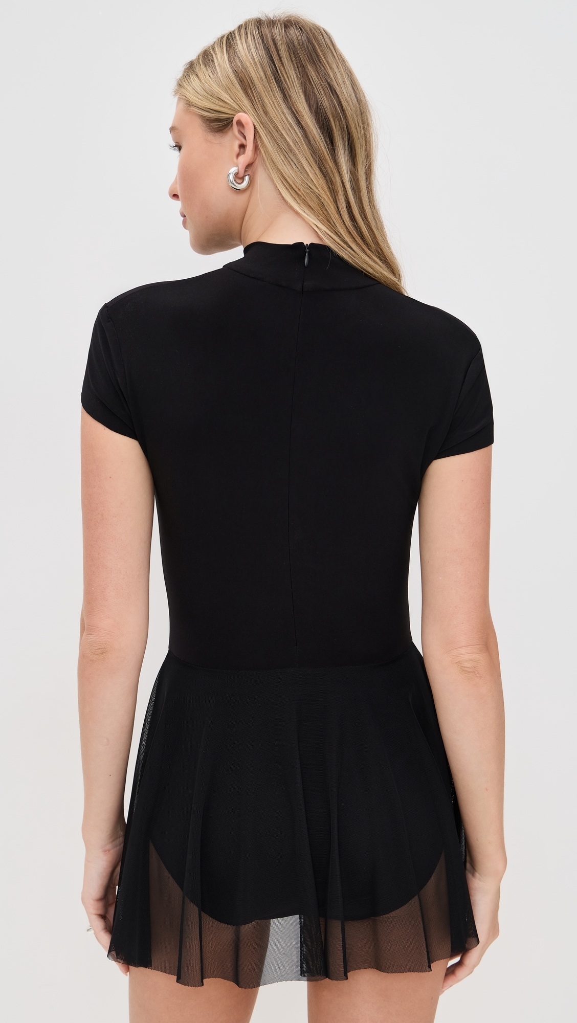 Mock Neck Cap Sleeve Flared Dress Black