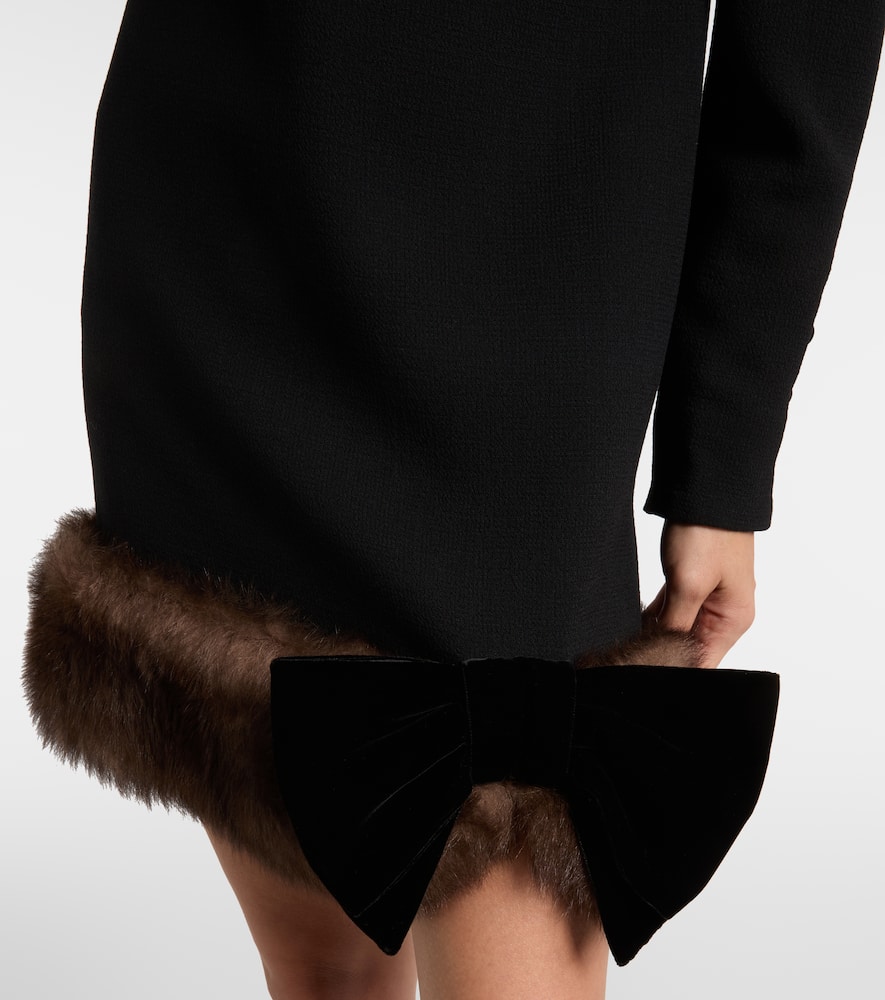 Shearling-trimmed virgin wool minidress