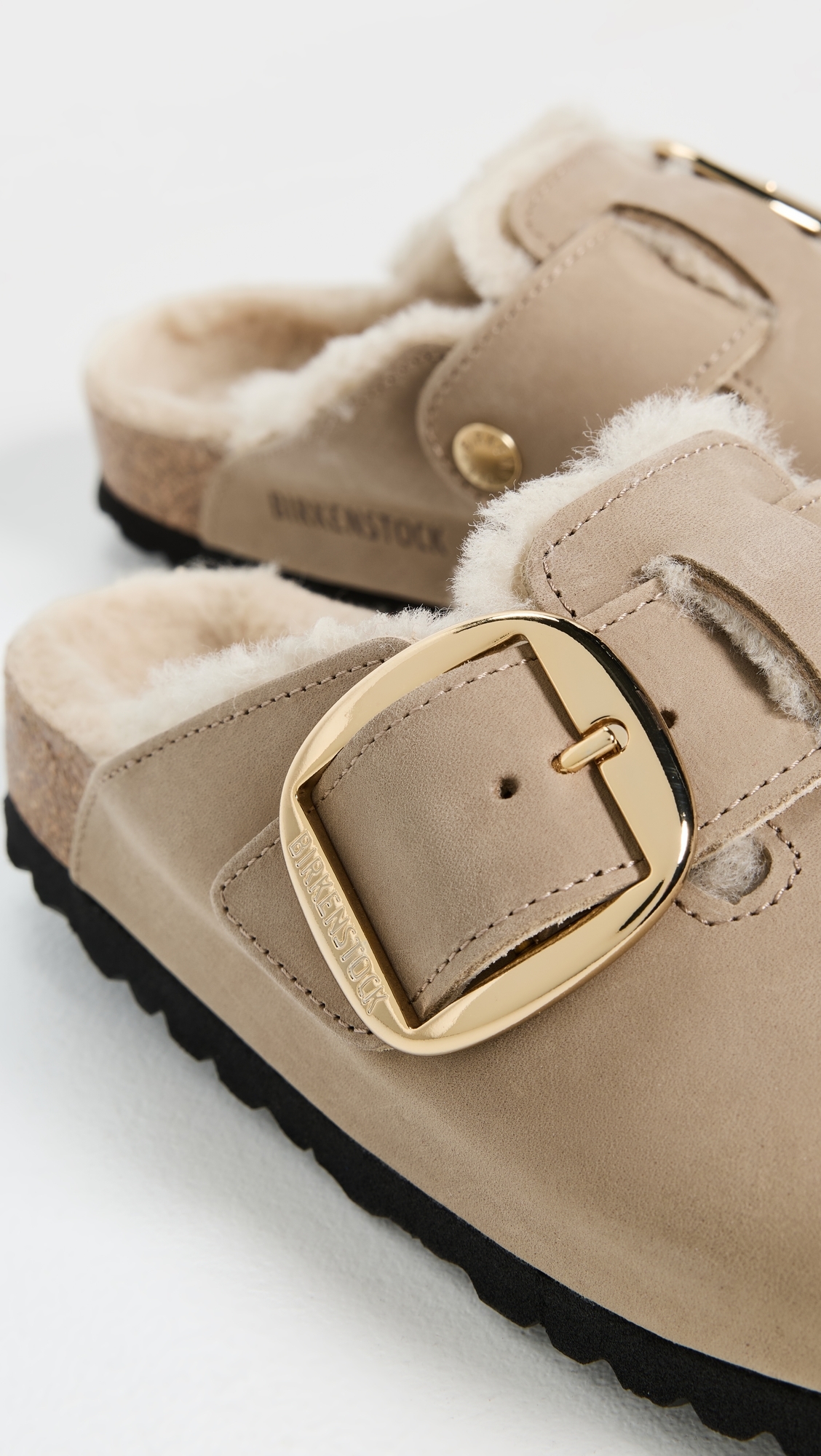 Boston Big Buckle Shearling Clogs Tobacco Brown