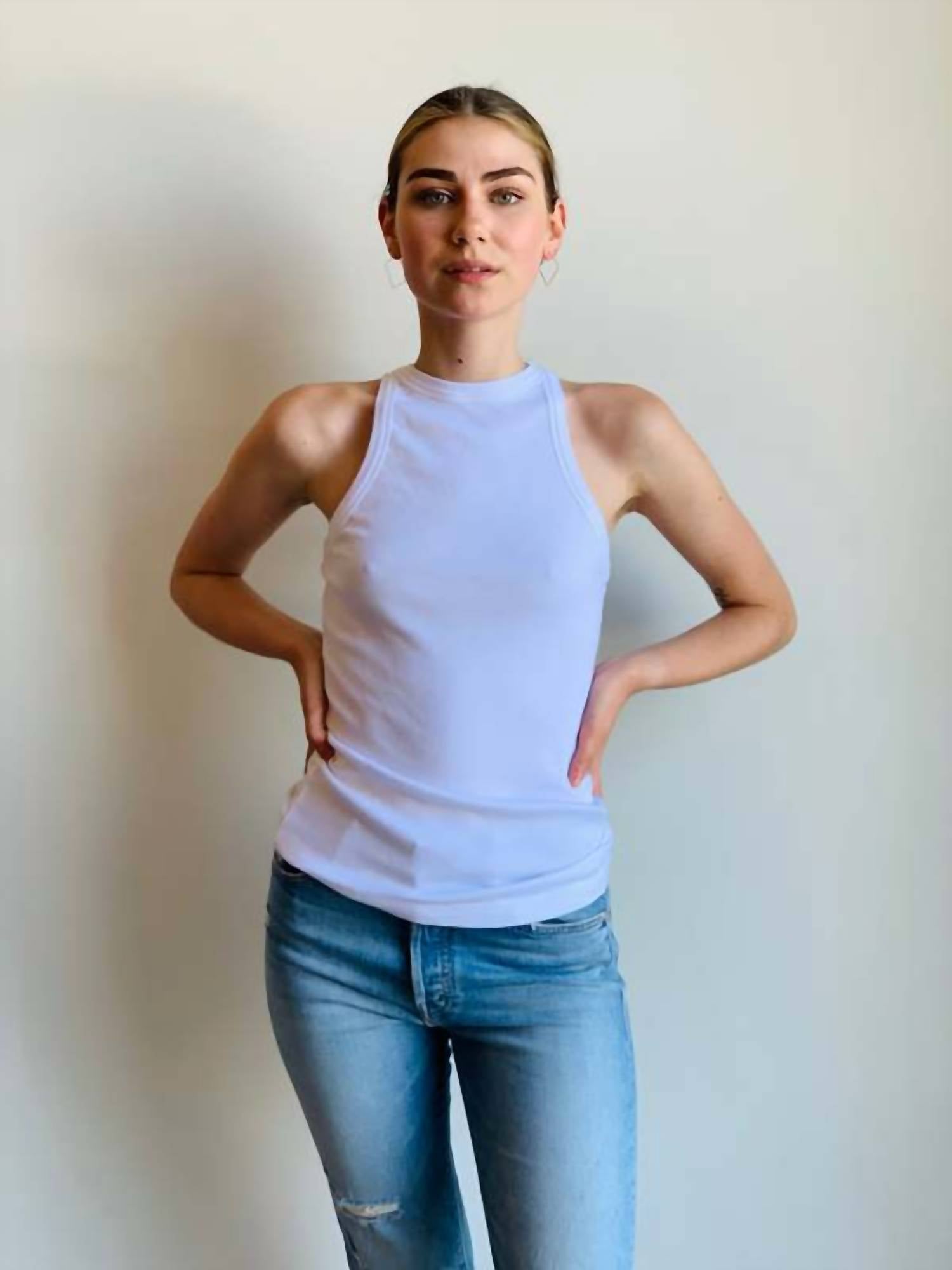 2X1 Rib High-Neck Tank Top In White