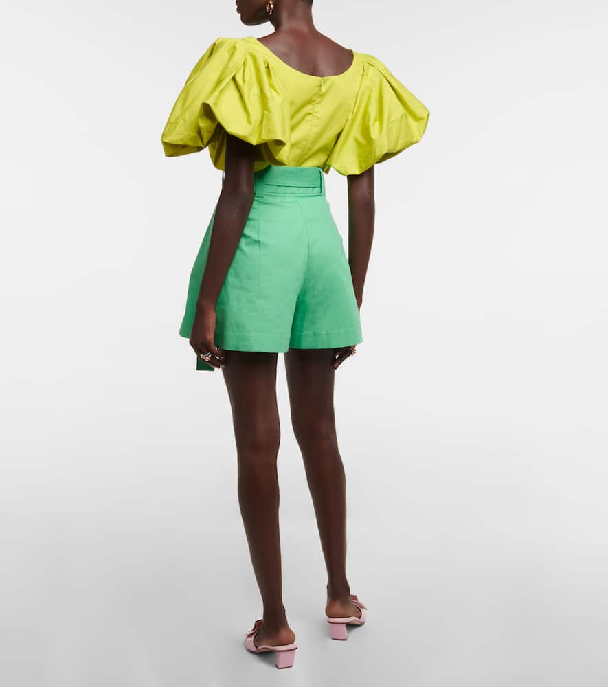 High-rise wide-leg cotton shorts