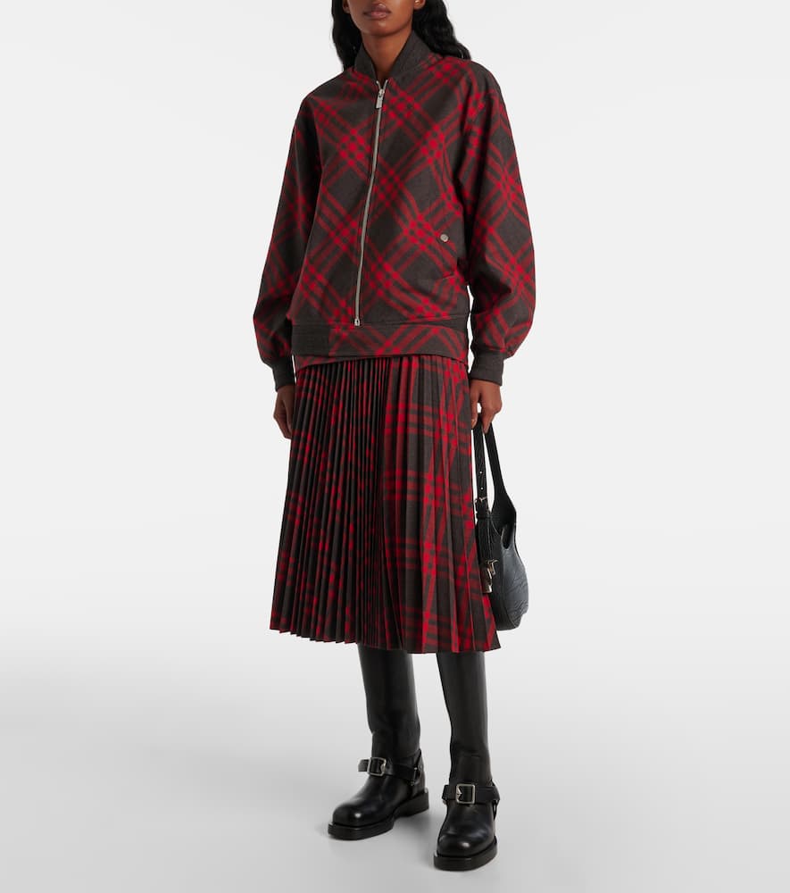 Check plissé midi skirt