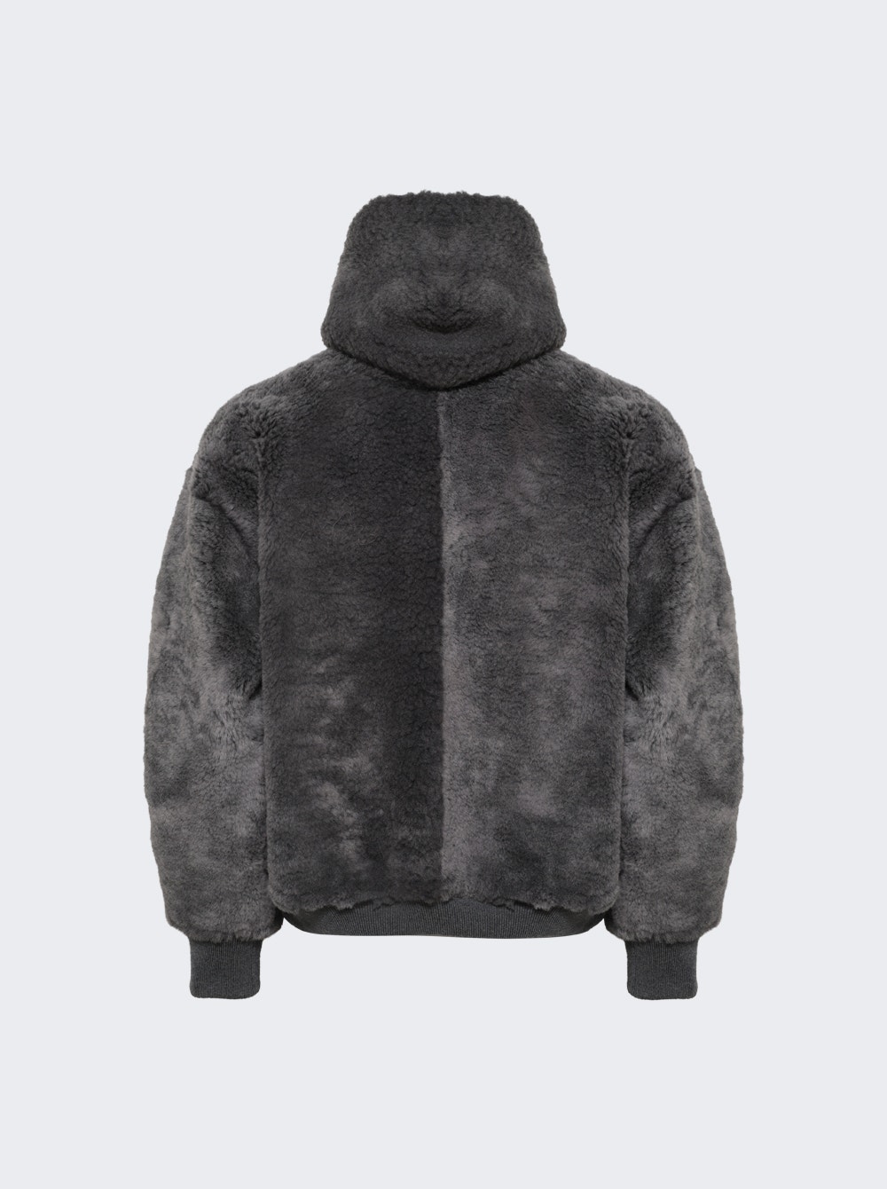 Zip Up Shearling Hoodie Dark Grey Melange
