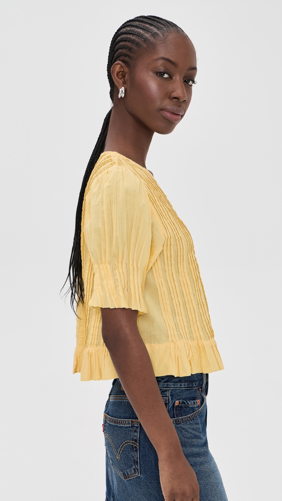 Alberte Solid Bubble Sleeve Blouse Yellow