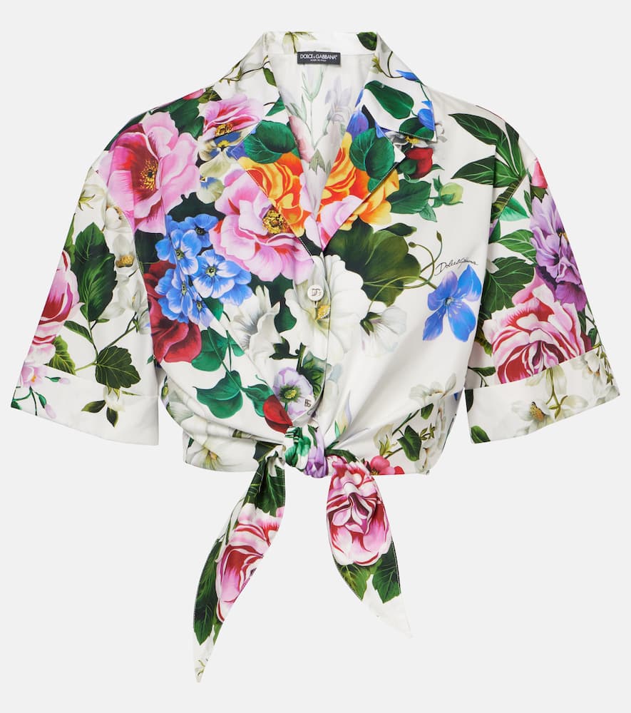 Cropped floral cotton shirt