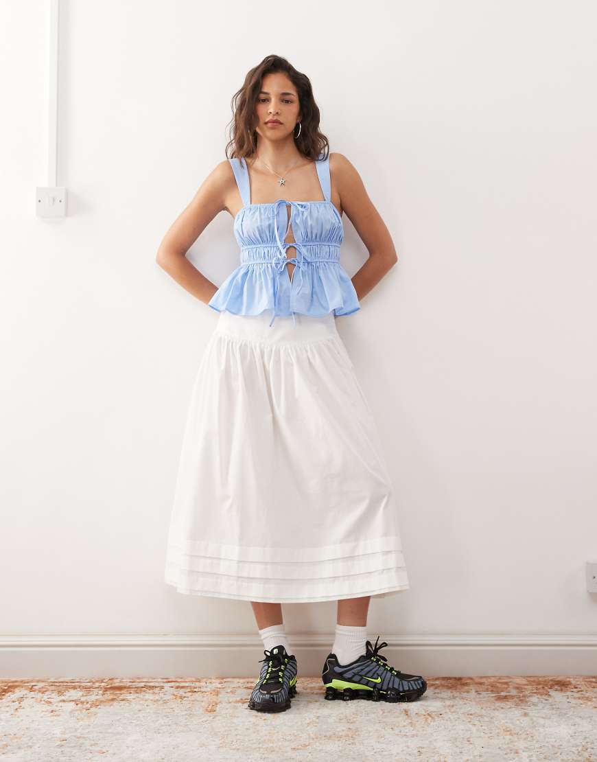 COLLUSION white prairie maxi skirt with pin tuck detail