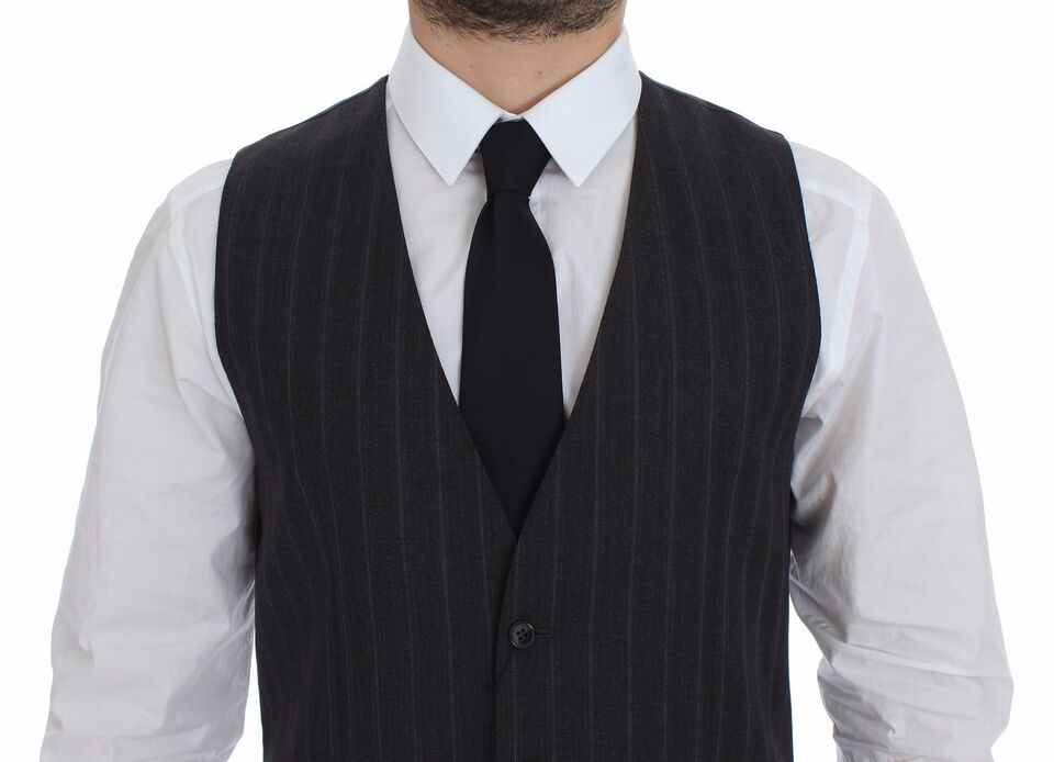 Gray Striped Wool Vest — Gray