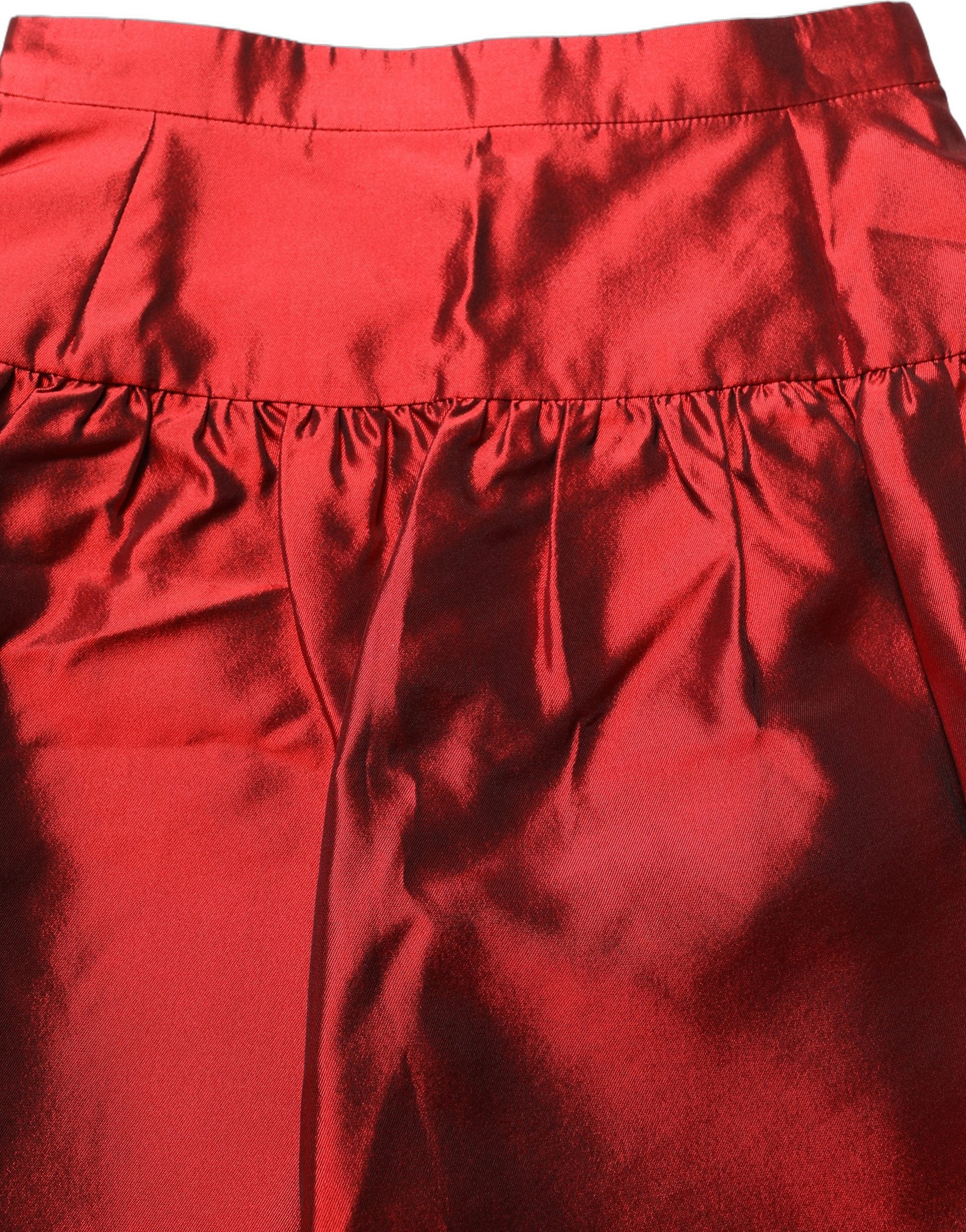 Silk Satin Bubble High-Waist Skirt — Red