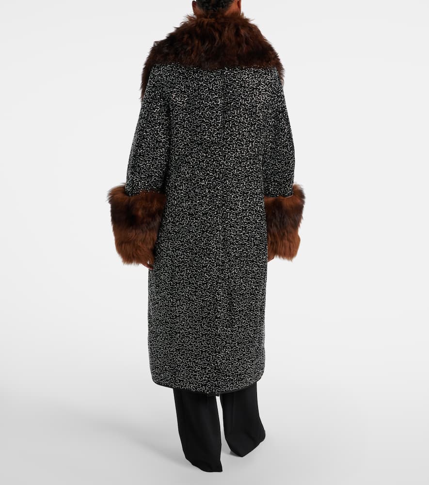 Embellished shearling-trimmed coat
