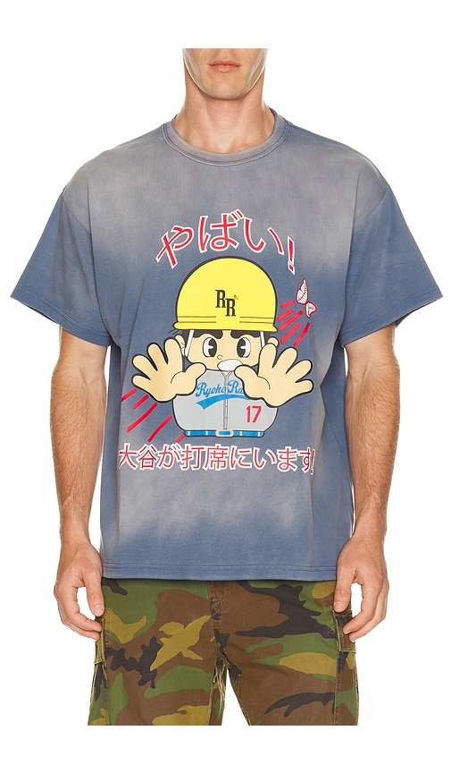 Ryoko Rain Caution Home Run Tee in Blue. M. Also in S, L, XL/1X