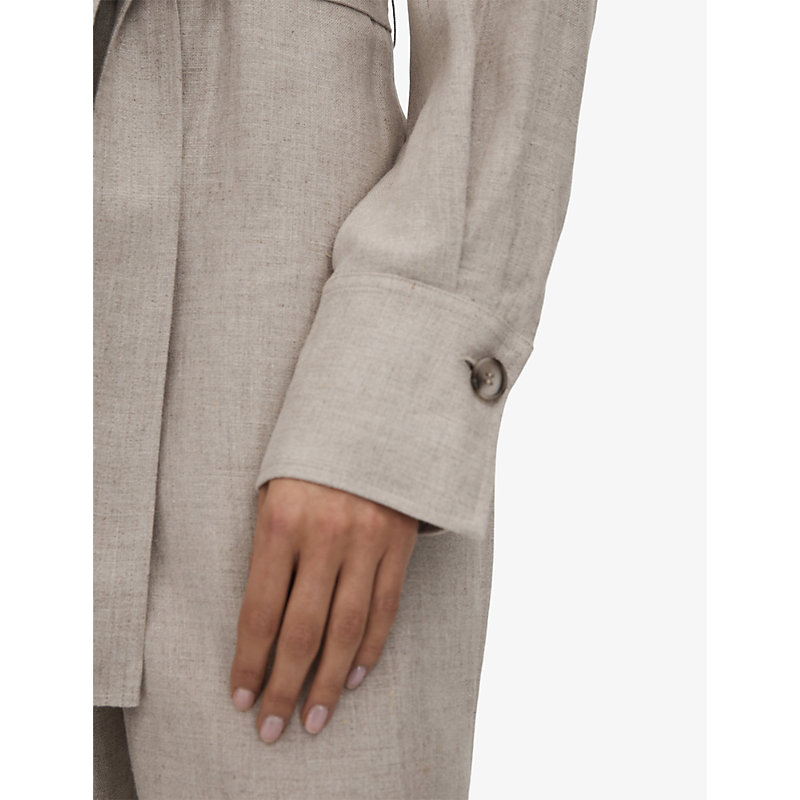 Womens Neutral Anita Long-sleeve Wide-leg Linen Jumpsuit