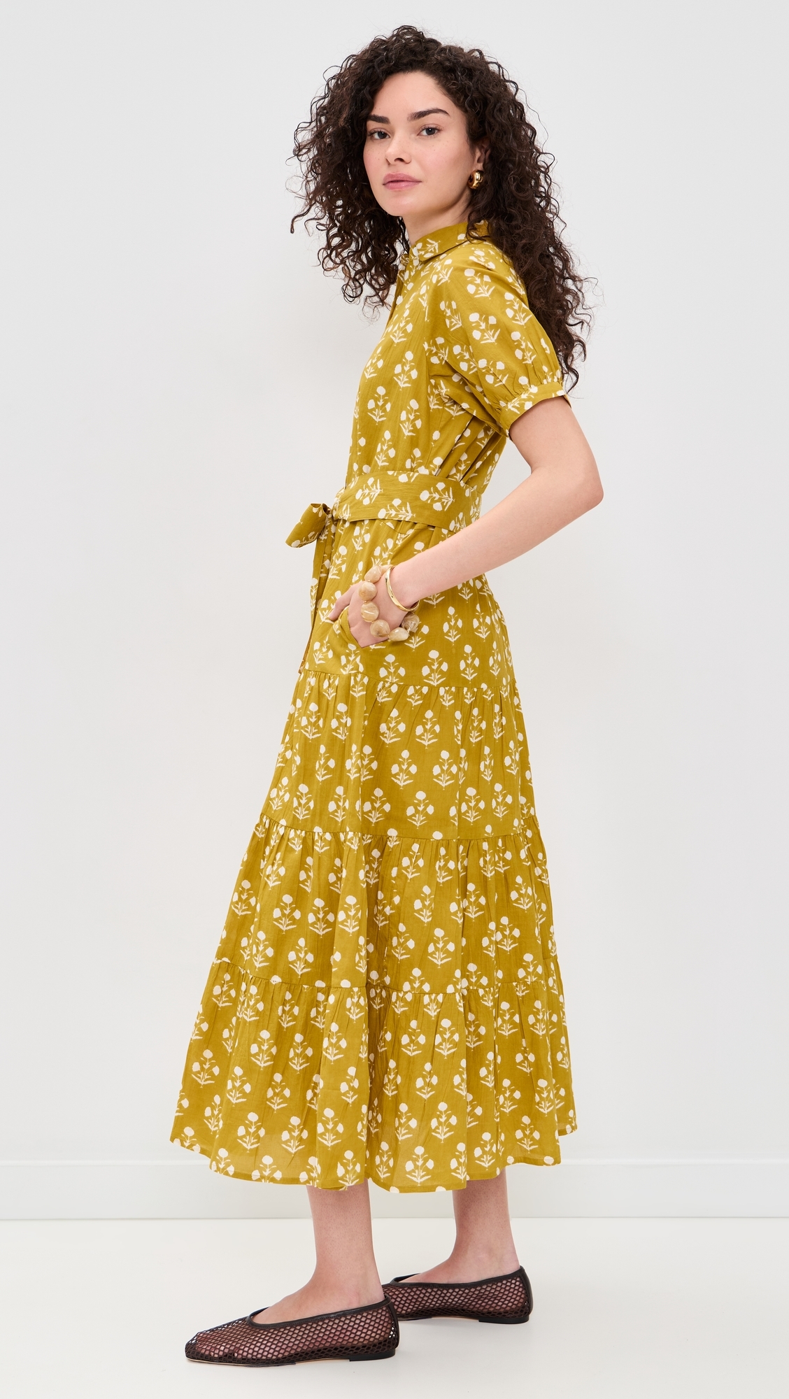Short Sleeve Shirt Dress Chartreuse Daffodil