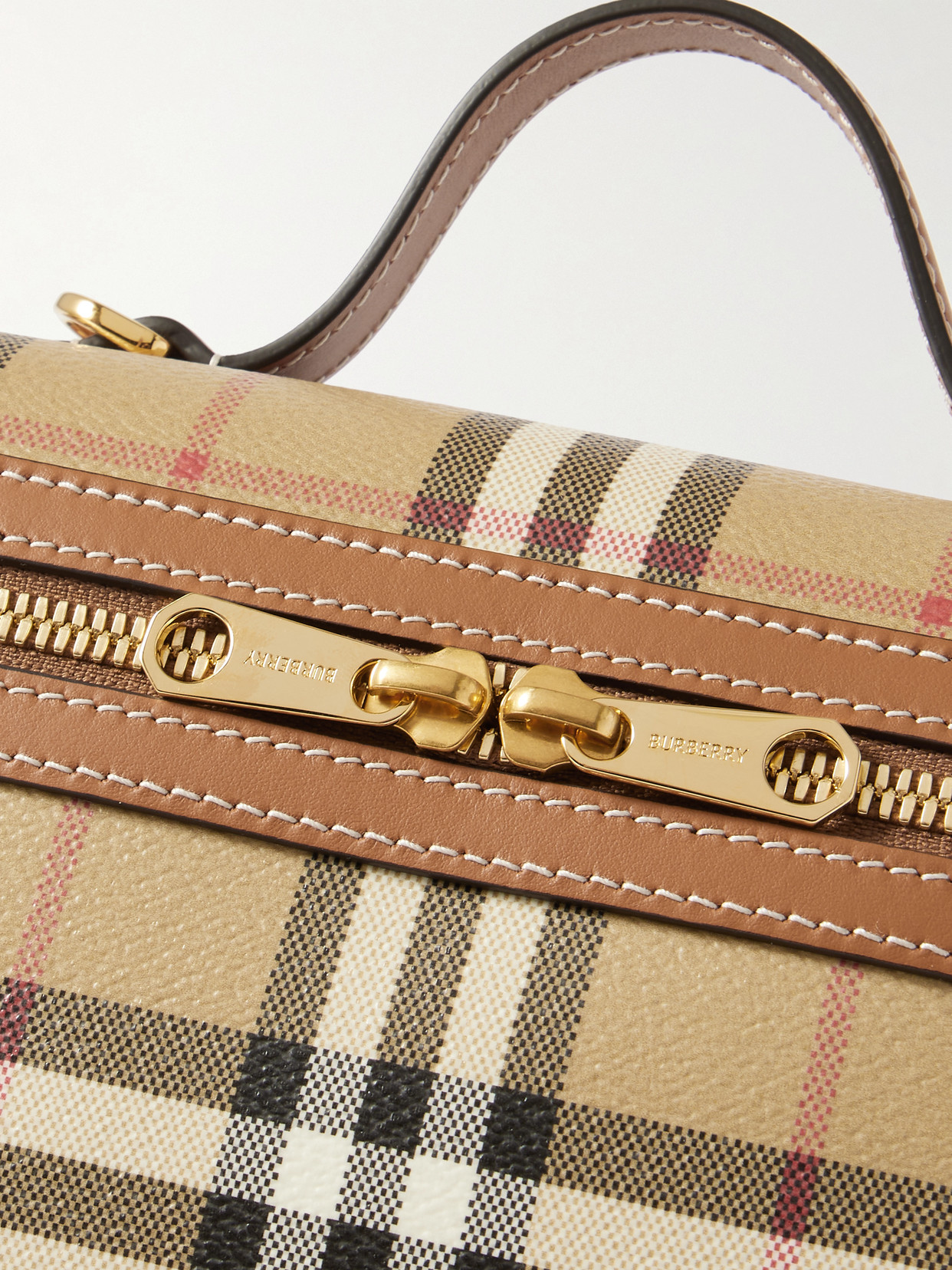 Leather-trimmed Checked Shoulder Bag - Brown