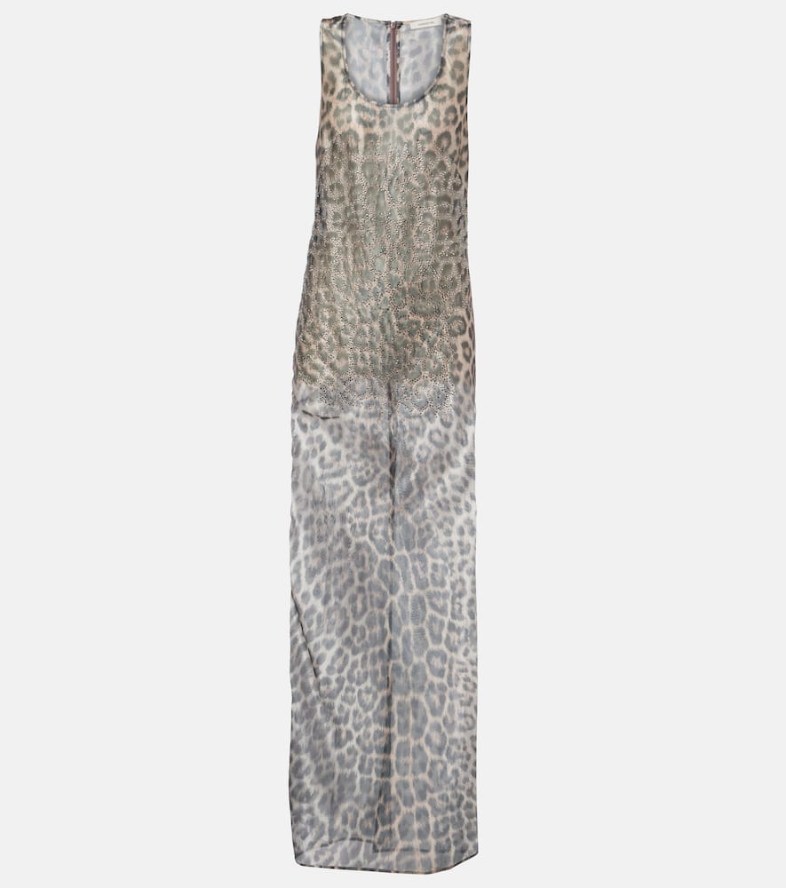 Crystal-embellished tulle maxi dress