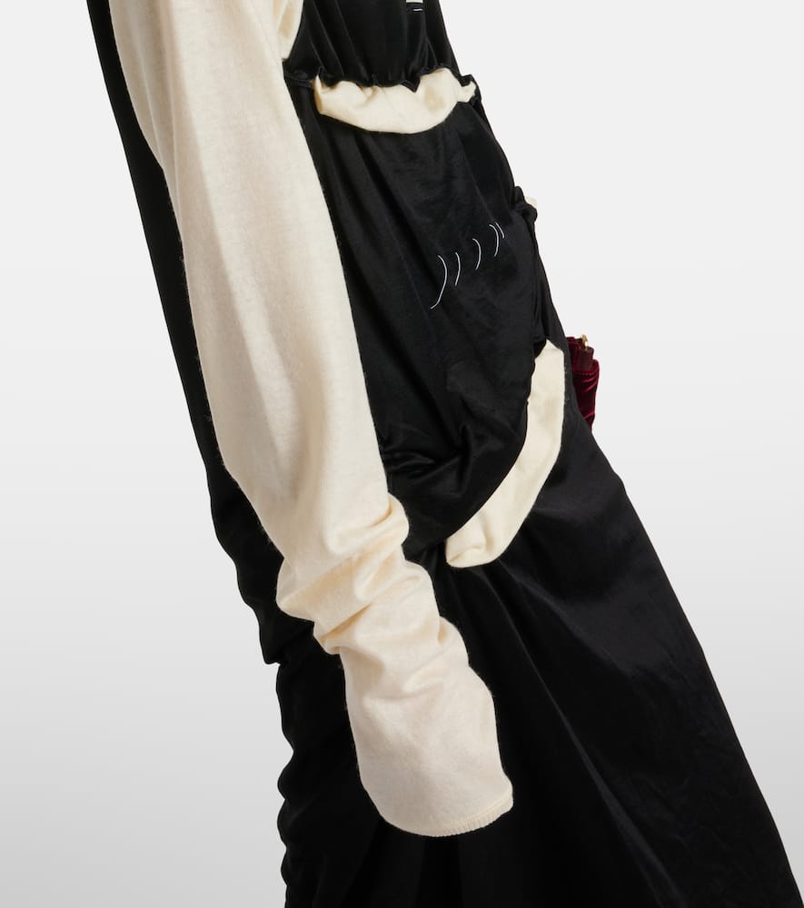 Spliced gathered jersey midi dress