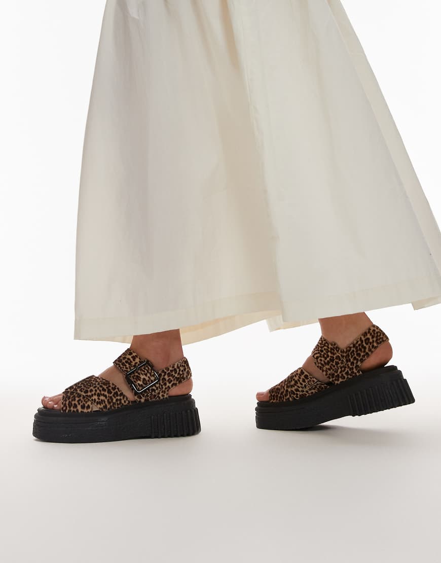 Clarks Evamar wish sandal in leopard print-Black