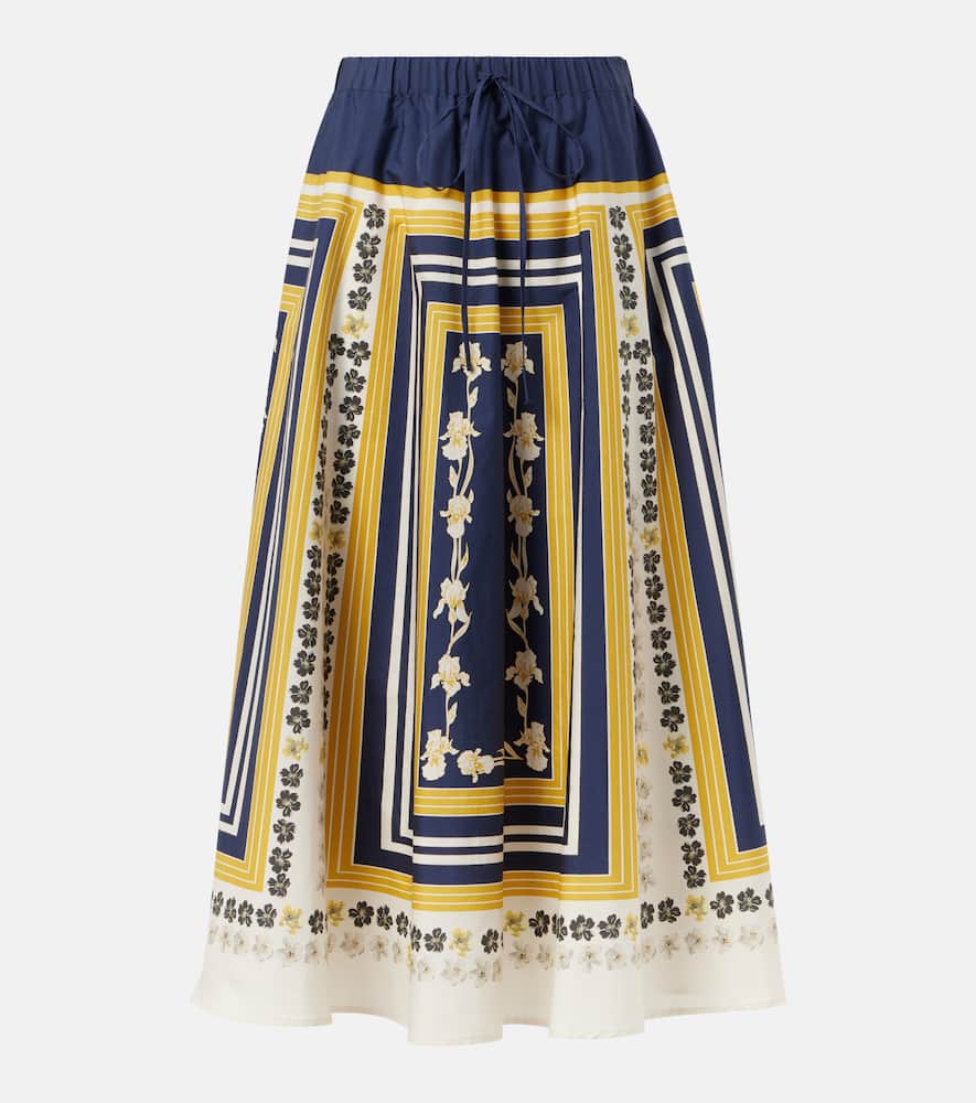 Printed cotton poplin midi skirt