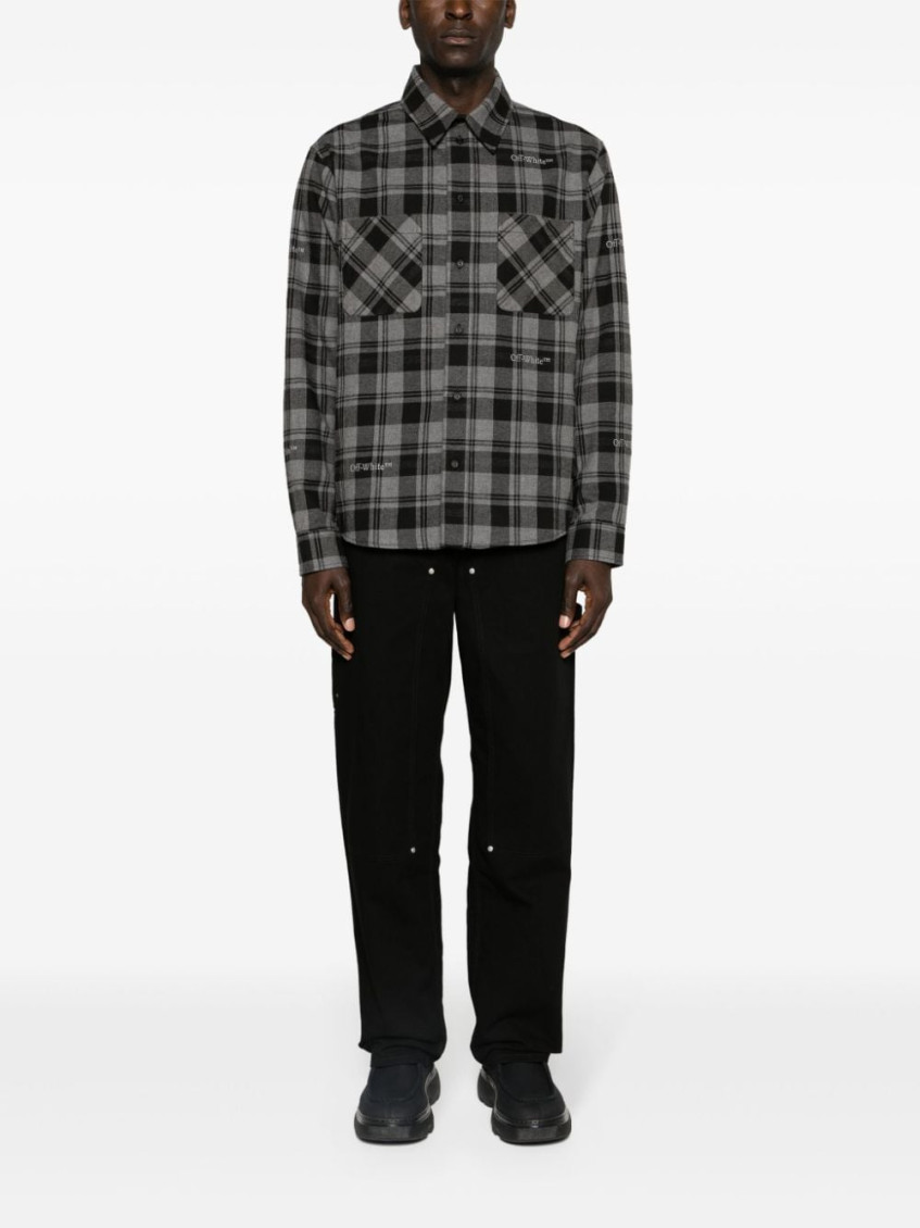 Logo-embroidered checked cotton shirt - 800 DARK GREY BLACK NO COLOR