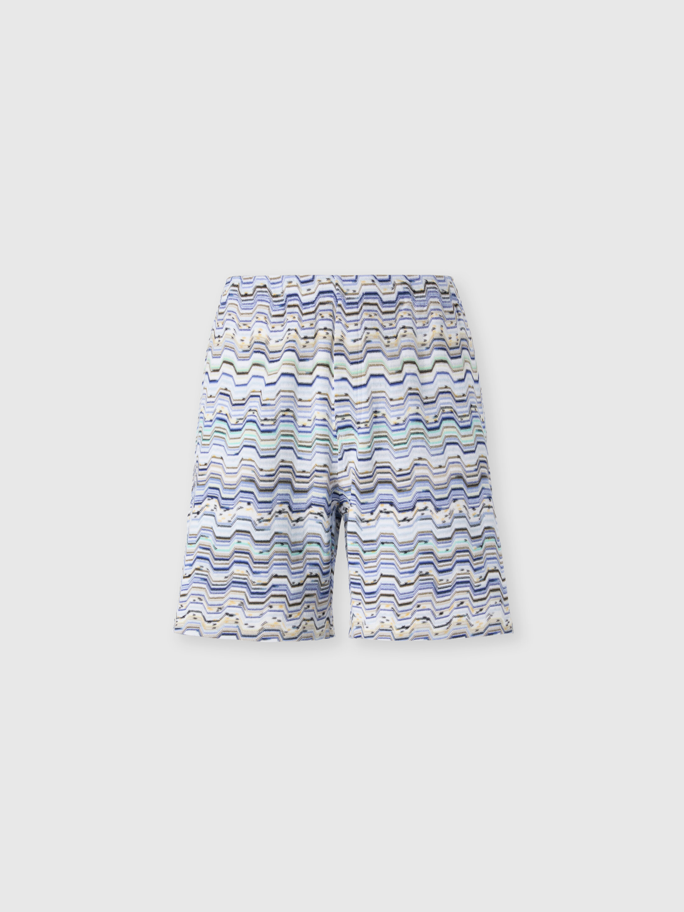 Missoni - Cotton shorts with Raschel knit and Greek motif, Men, Beige& White