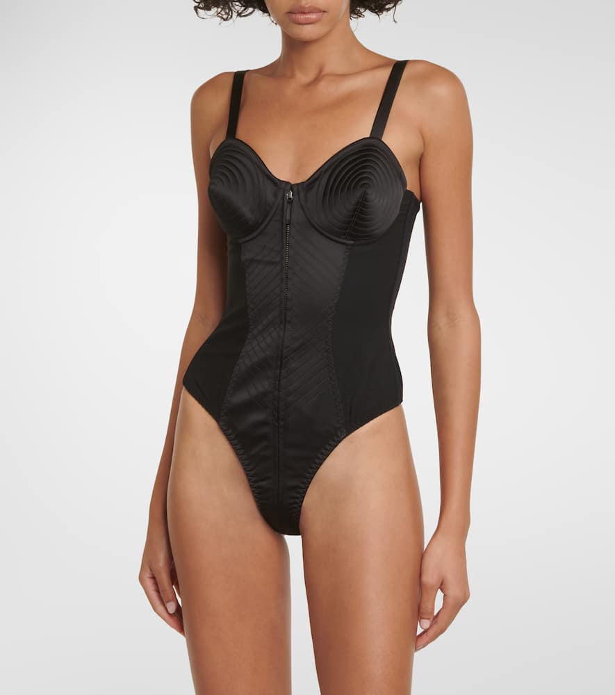 Satin-trimmed bodysuit