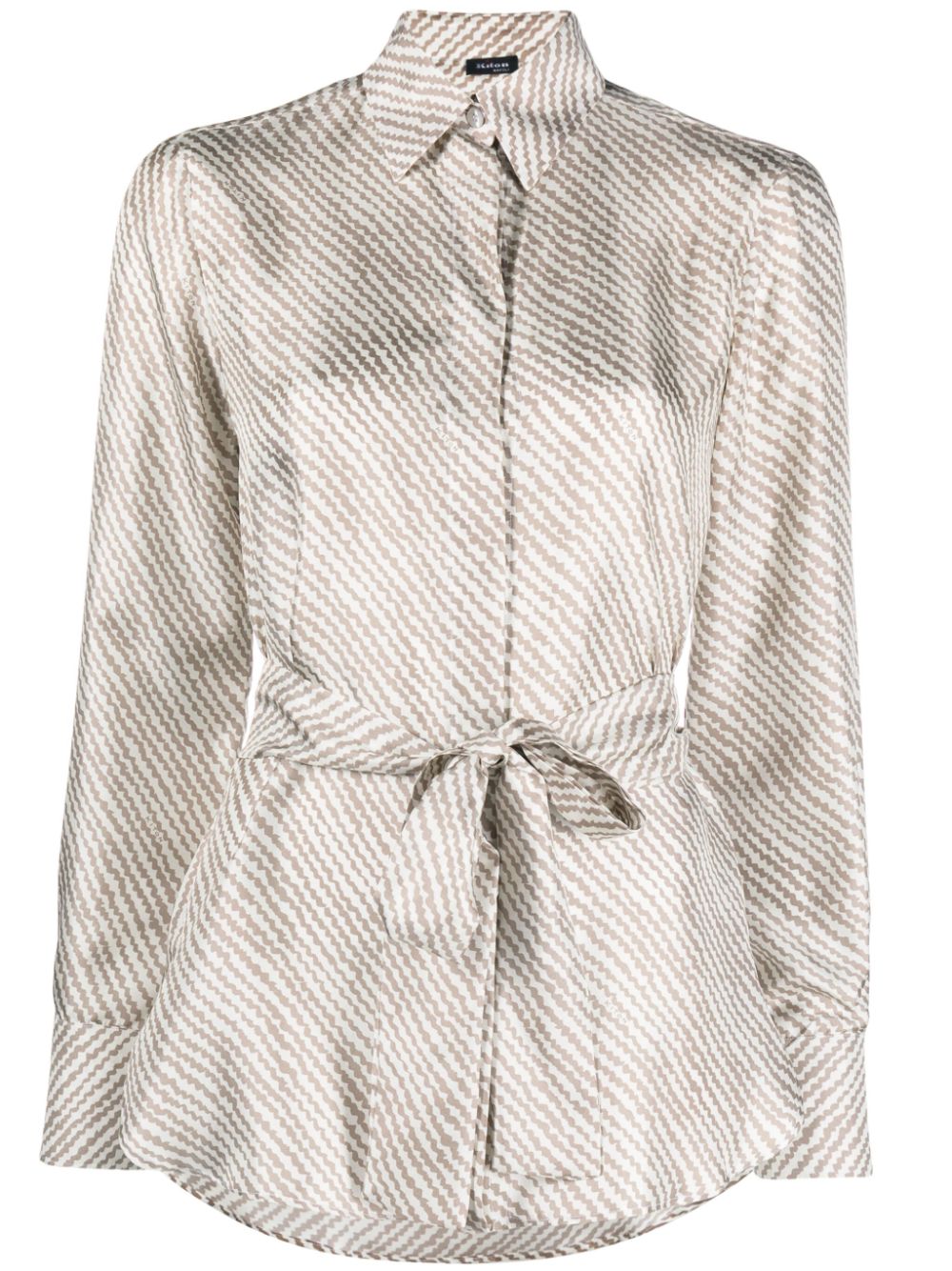 Abstract-print tied silk shirt - Brown