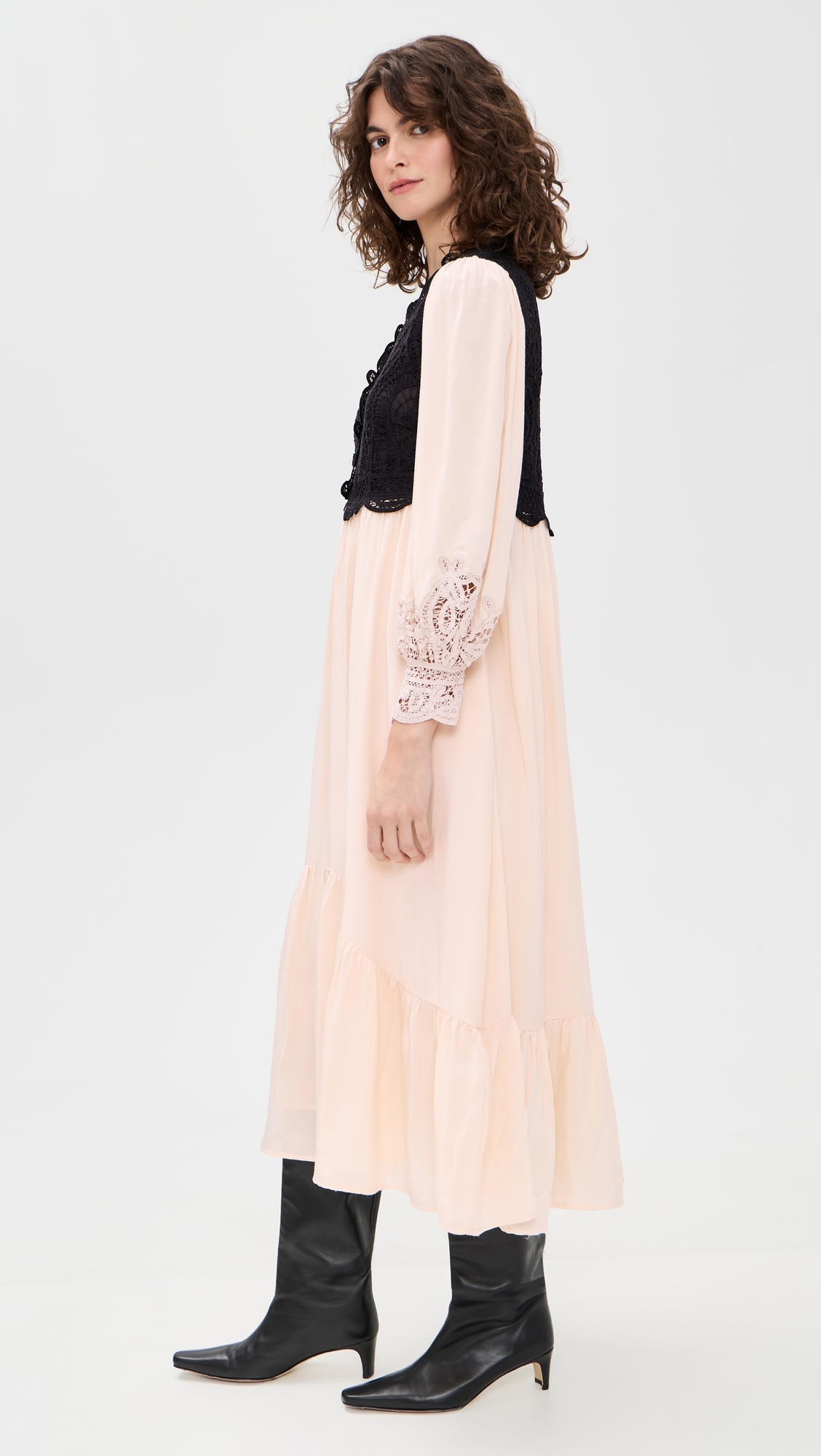 Adelina Battenberg Lace Long Sleeve Combo Dress