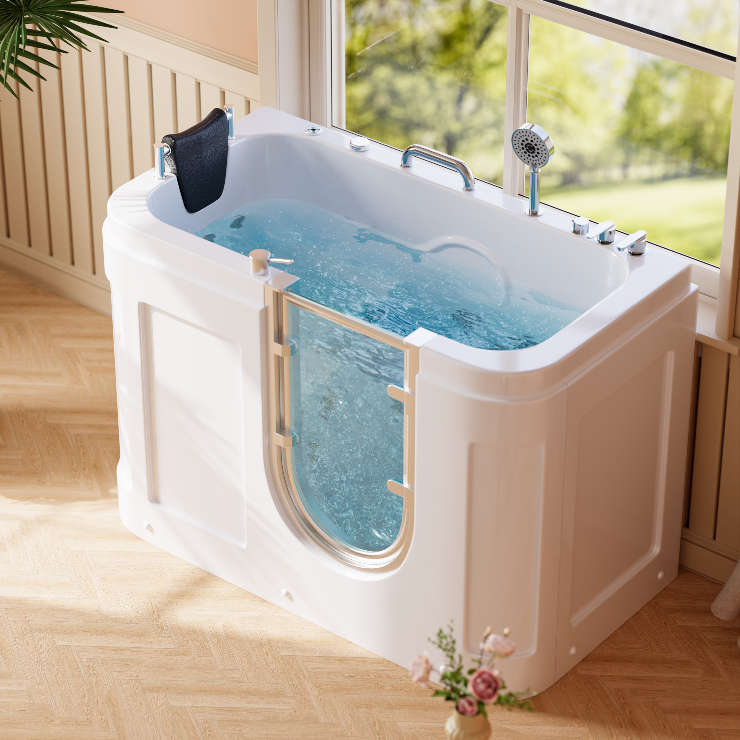 Walk In Tub Built-in Seat Tub Air Jets & Whirlpool Massage Jets with Thermostat Contro