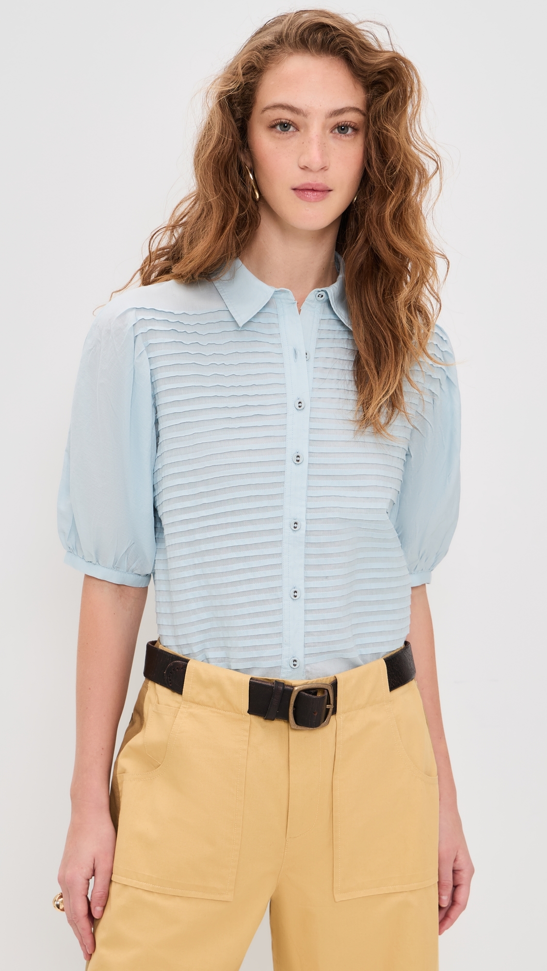 Cordelia Short Sleeve Button Up Top Adriatic