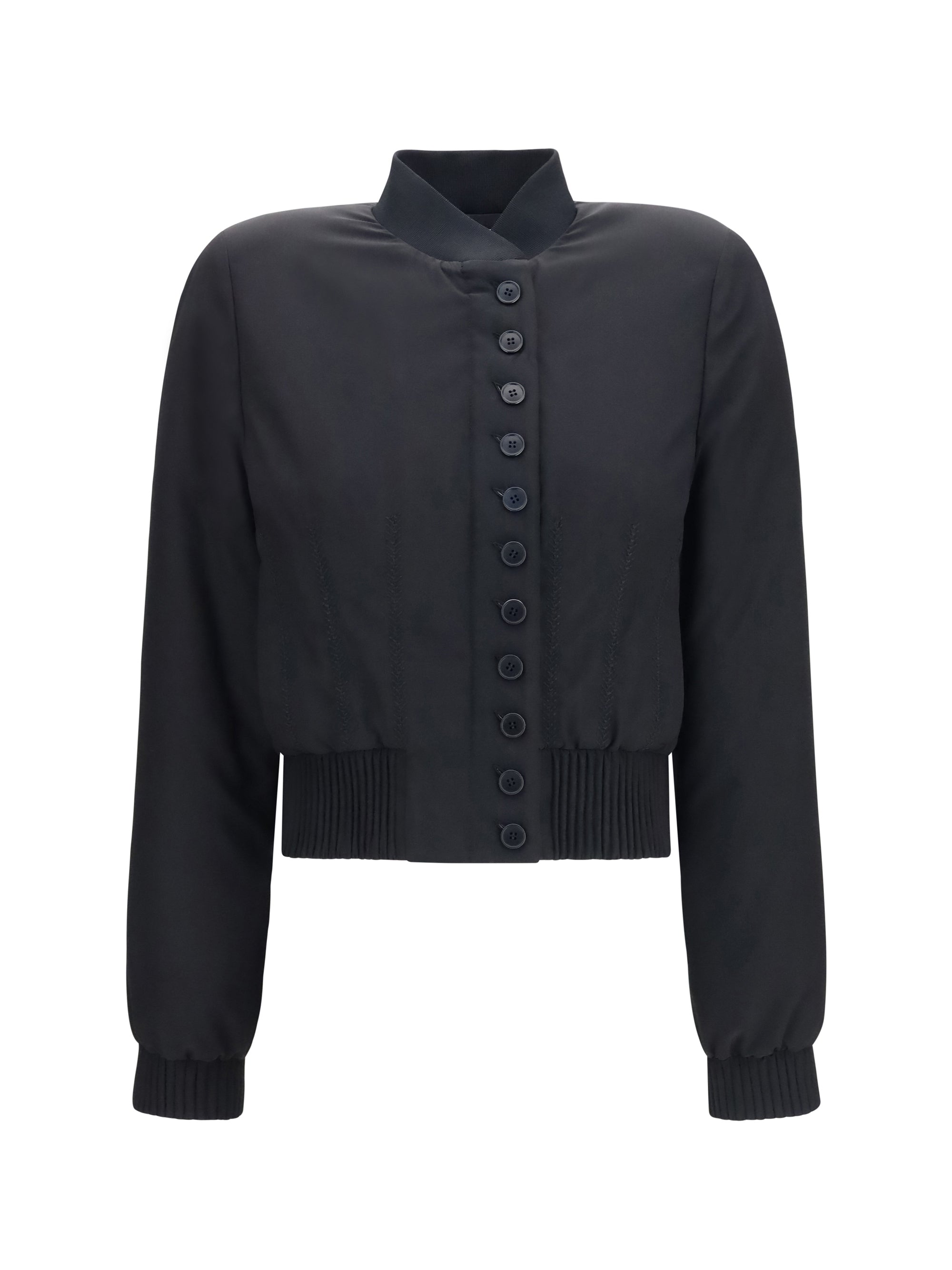 Buttoned Nylon Blend Jacket — Black