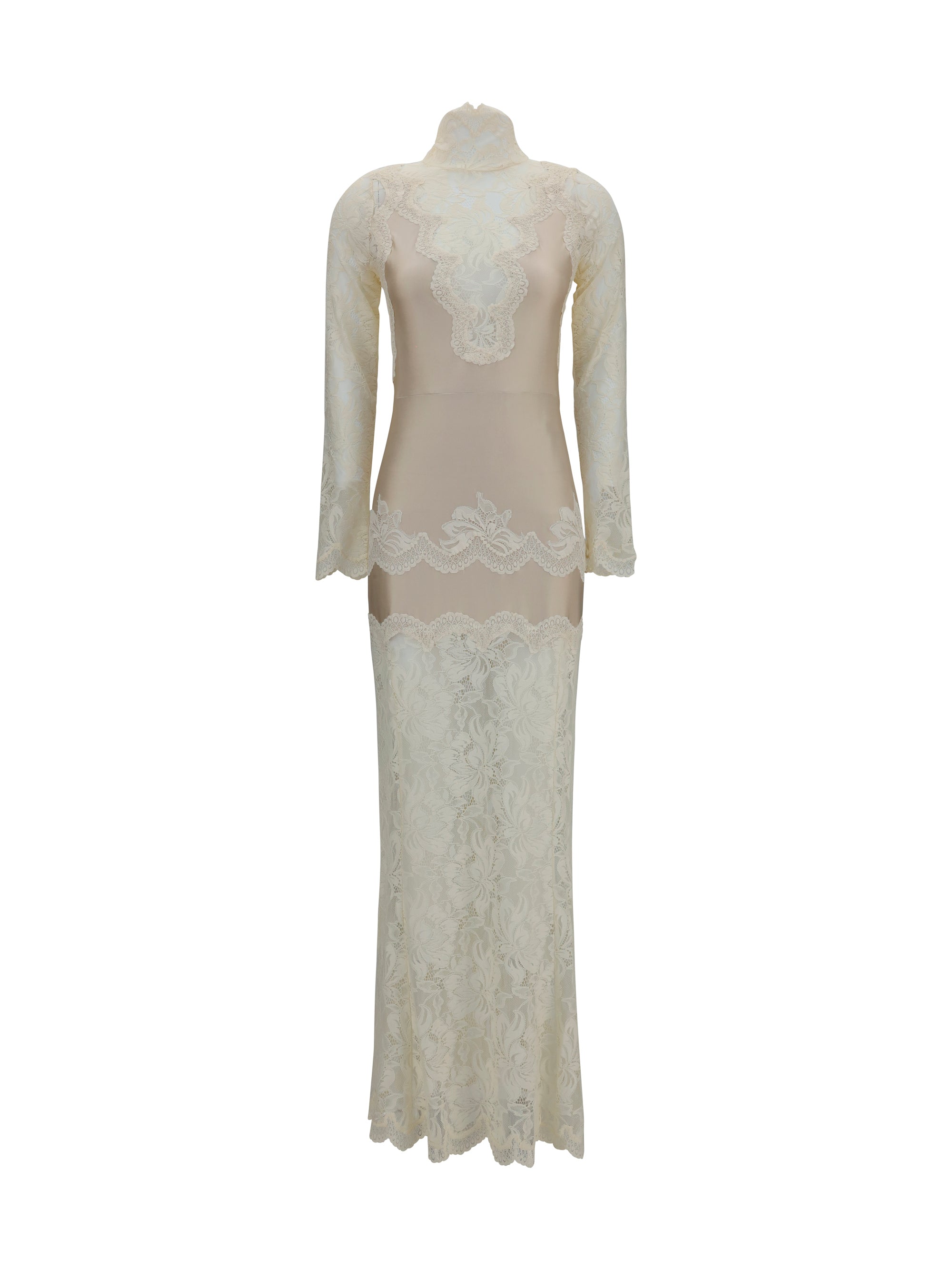 Lace and Jersey Dress — Ivory