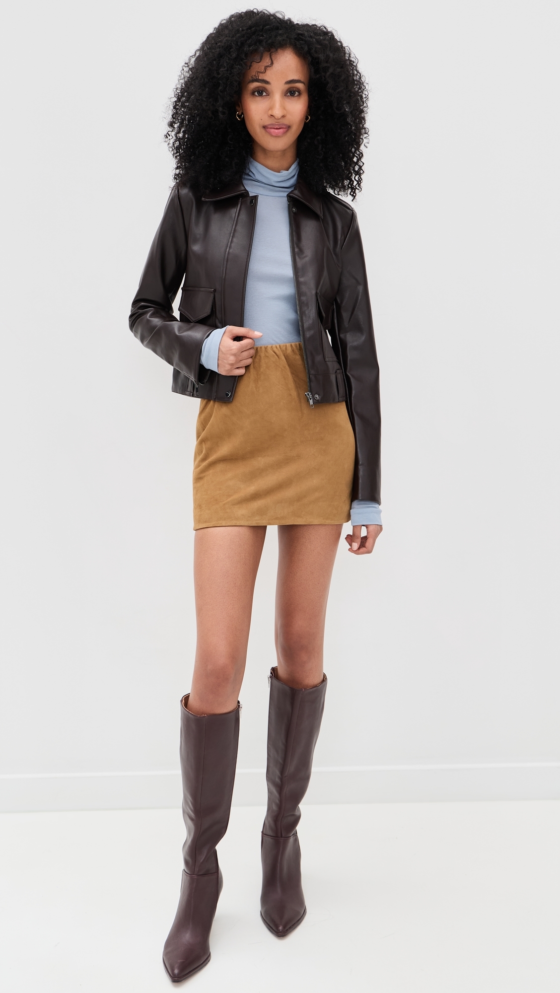 Suede Mini Bell Skirt Tan